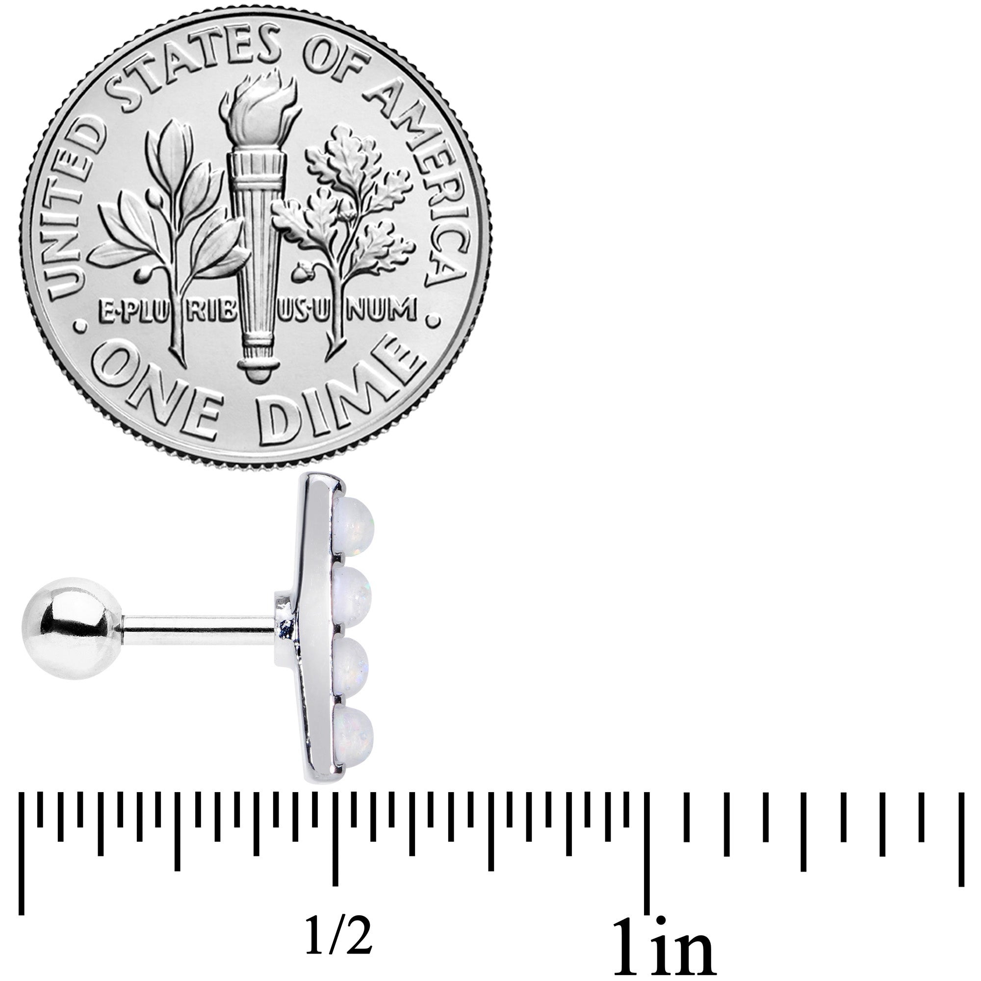 16G 1/4 White Faux Opal Quad Cartilage Tragus Earring