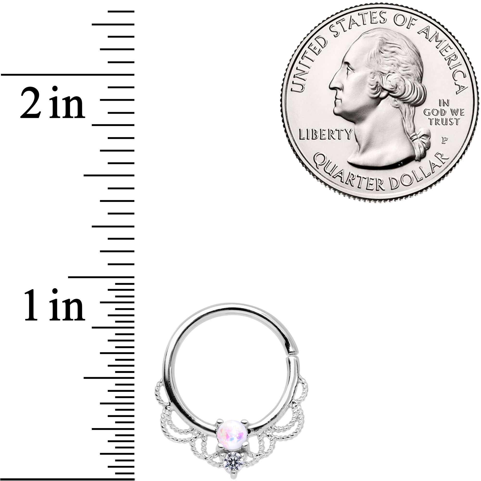 14 Gauge 9/16 White Faux Opal Fancy Nipple Ring Set