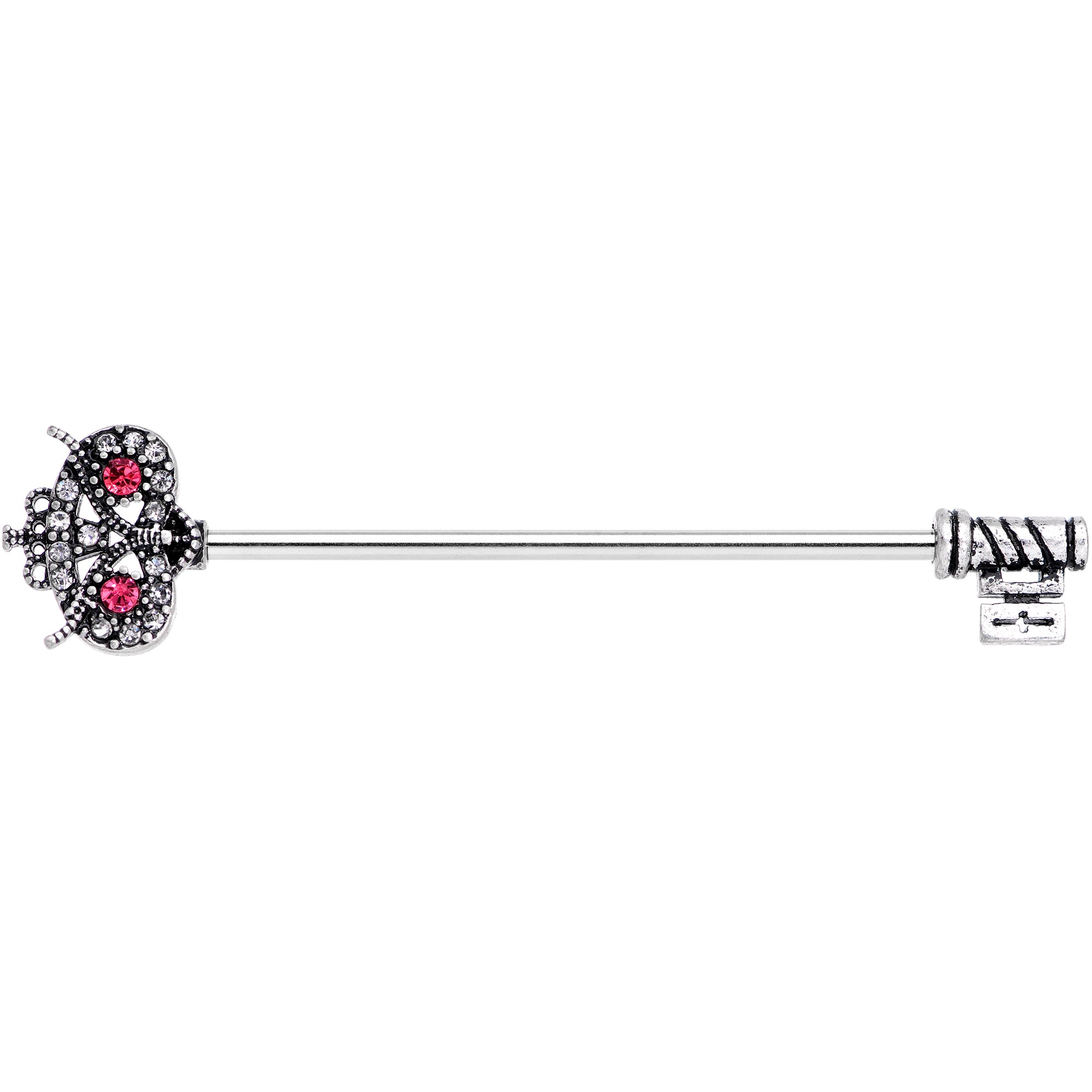 14 Gauge Pink Clear Gem Royal Owl Key Industrial Barbell 38mm