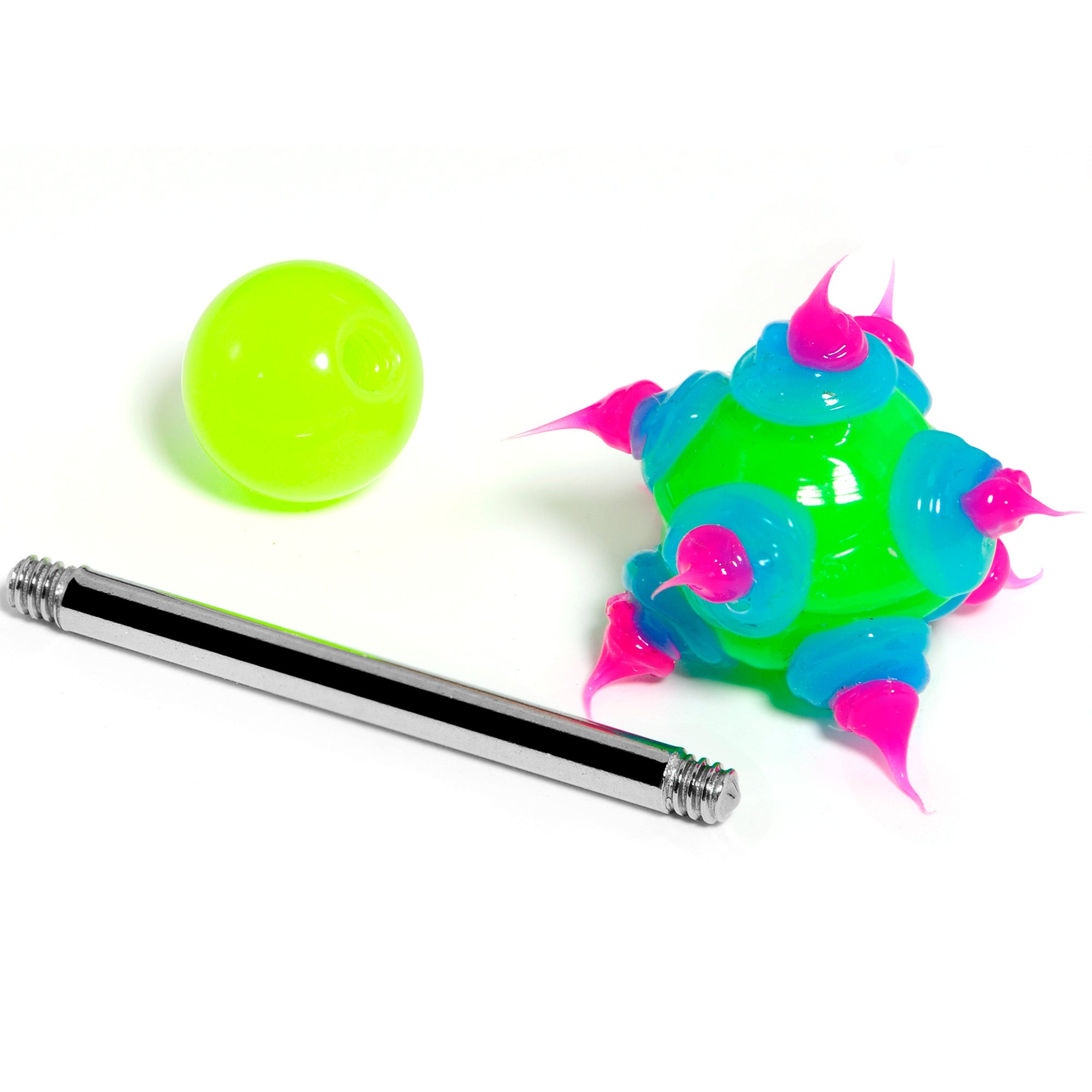 Green Pink Neon Silicone Spike Barbell Tongue Ring