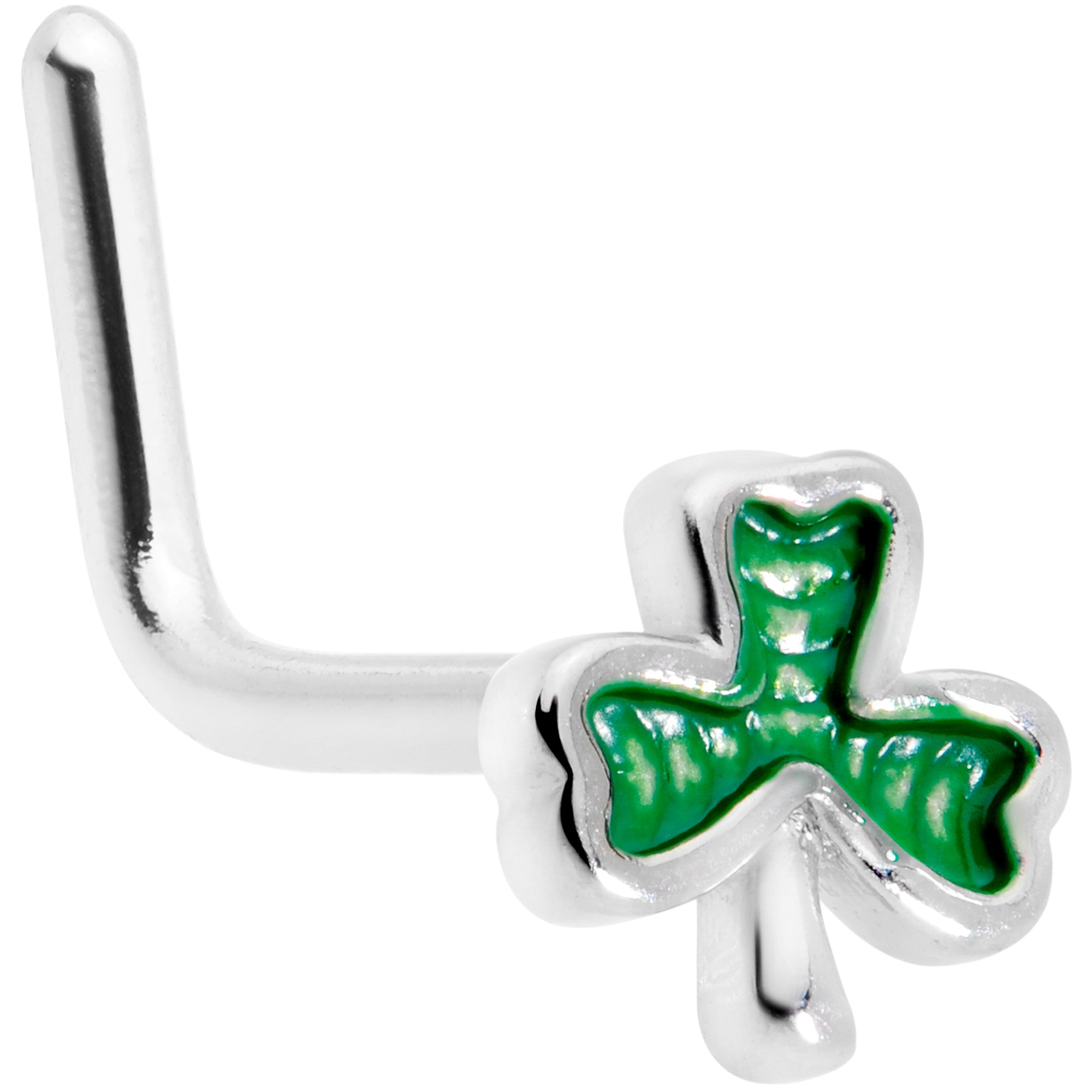 20G 1/4 St Patricks Day Shamrock L Shaped Nose Ring