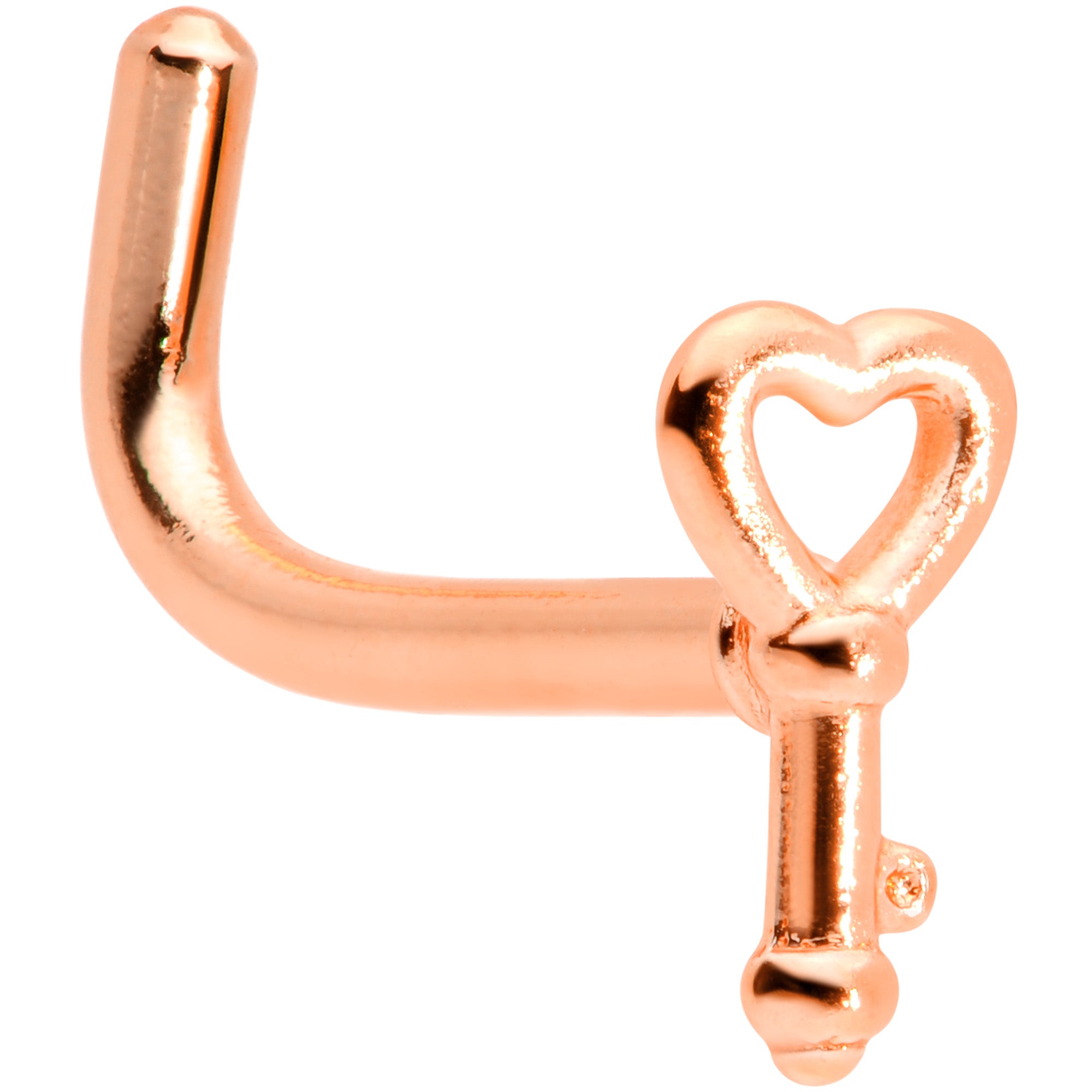 18G 5/16 Rose Gold Tone Key to Your Heart L Shaped Nose Ring