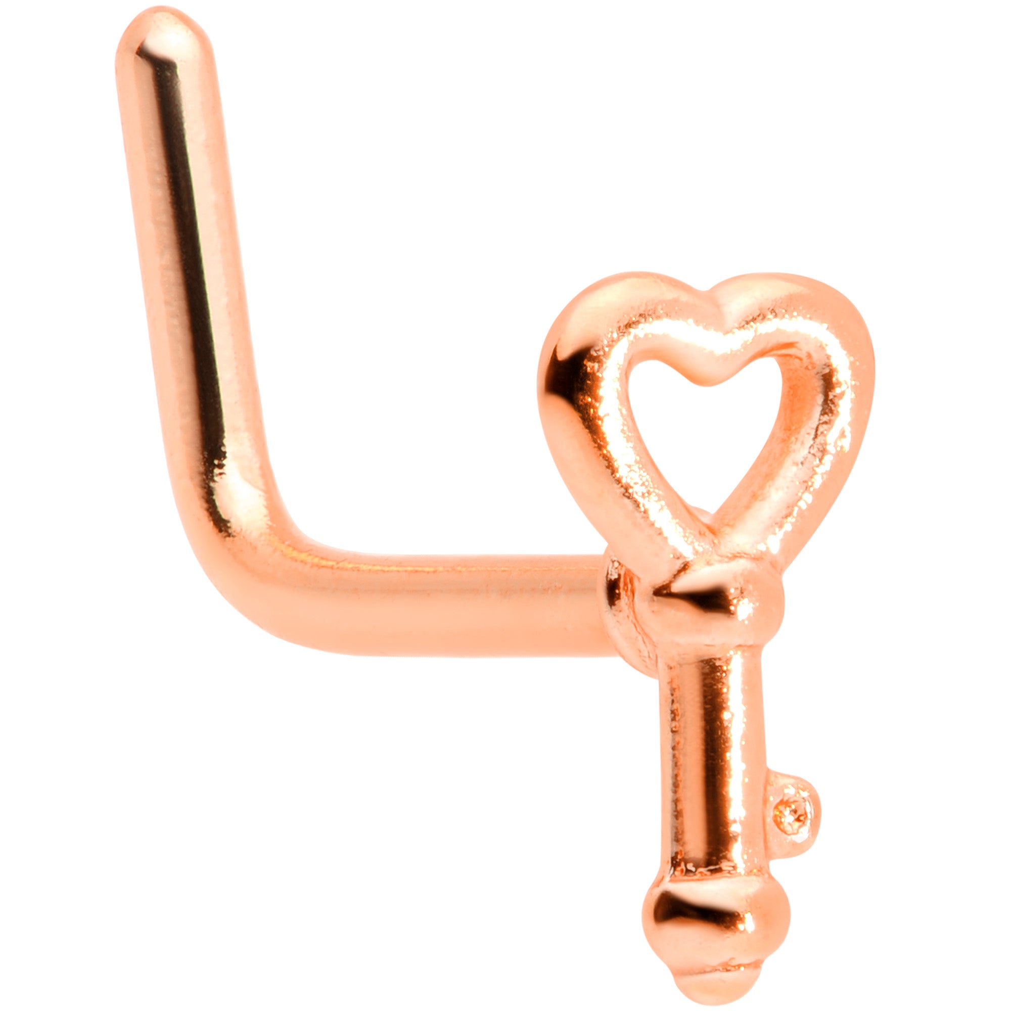 20G 5/16 Rose Gold Tone Key to Your Heart L Shaped Nose Ring