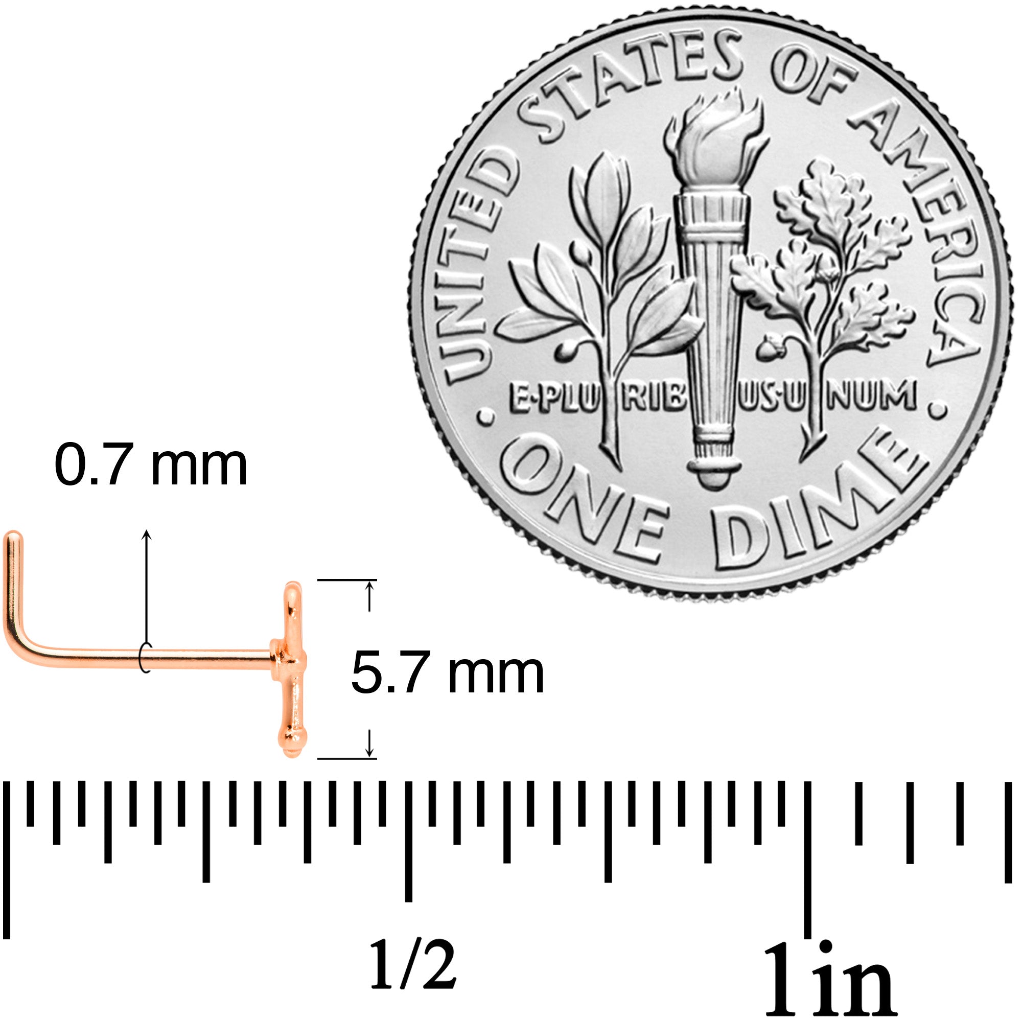 22G 5/16 Rose Gold Tone Key to Your Heart L Shaped Nose Ring