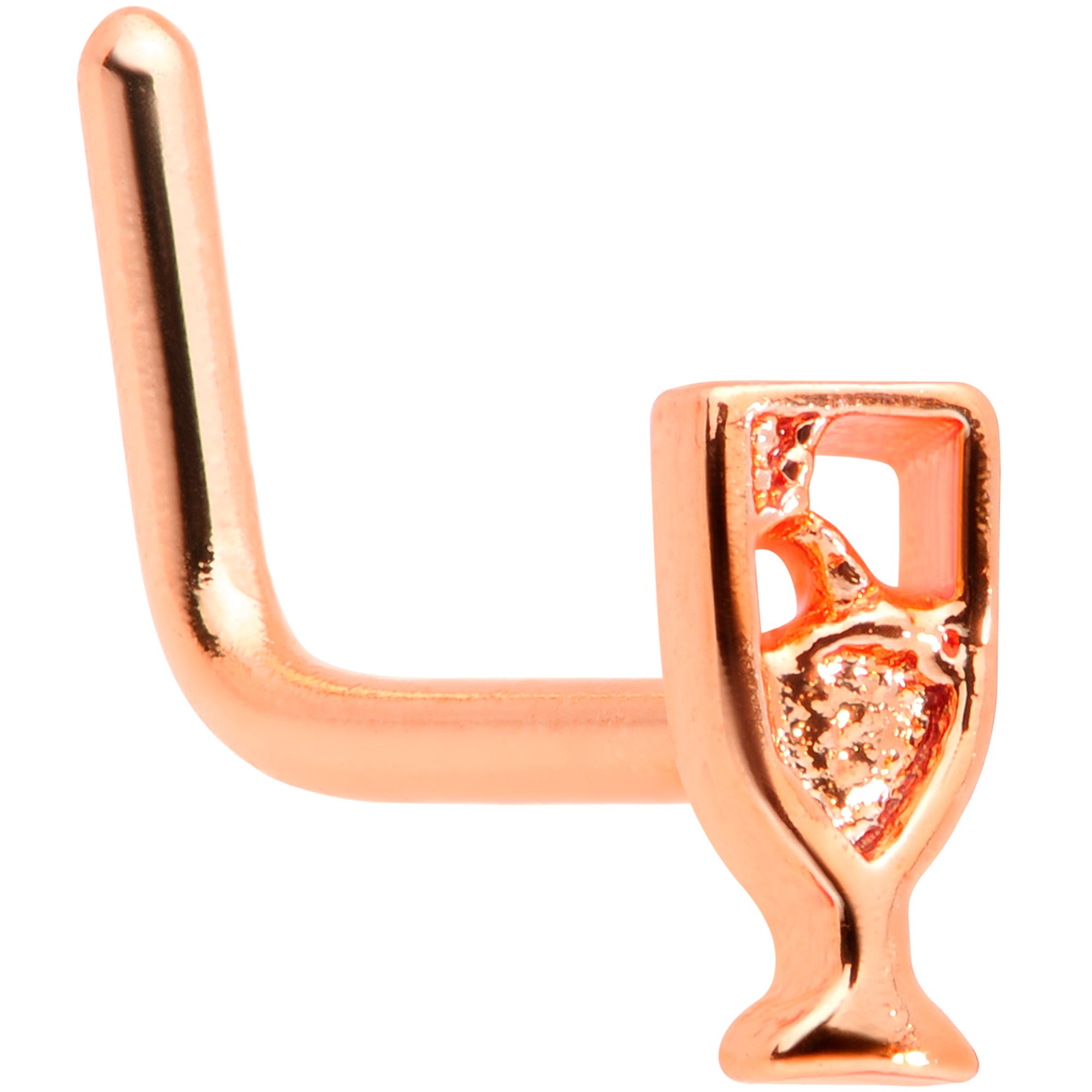 20G 1/4 Rose Gold Tone New Years Champagne L Shaped Nose Ring