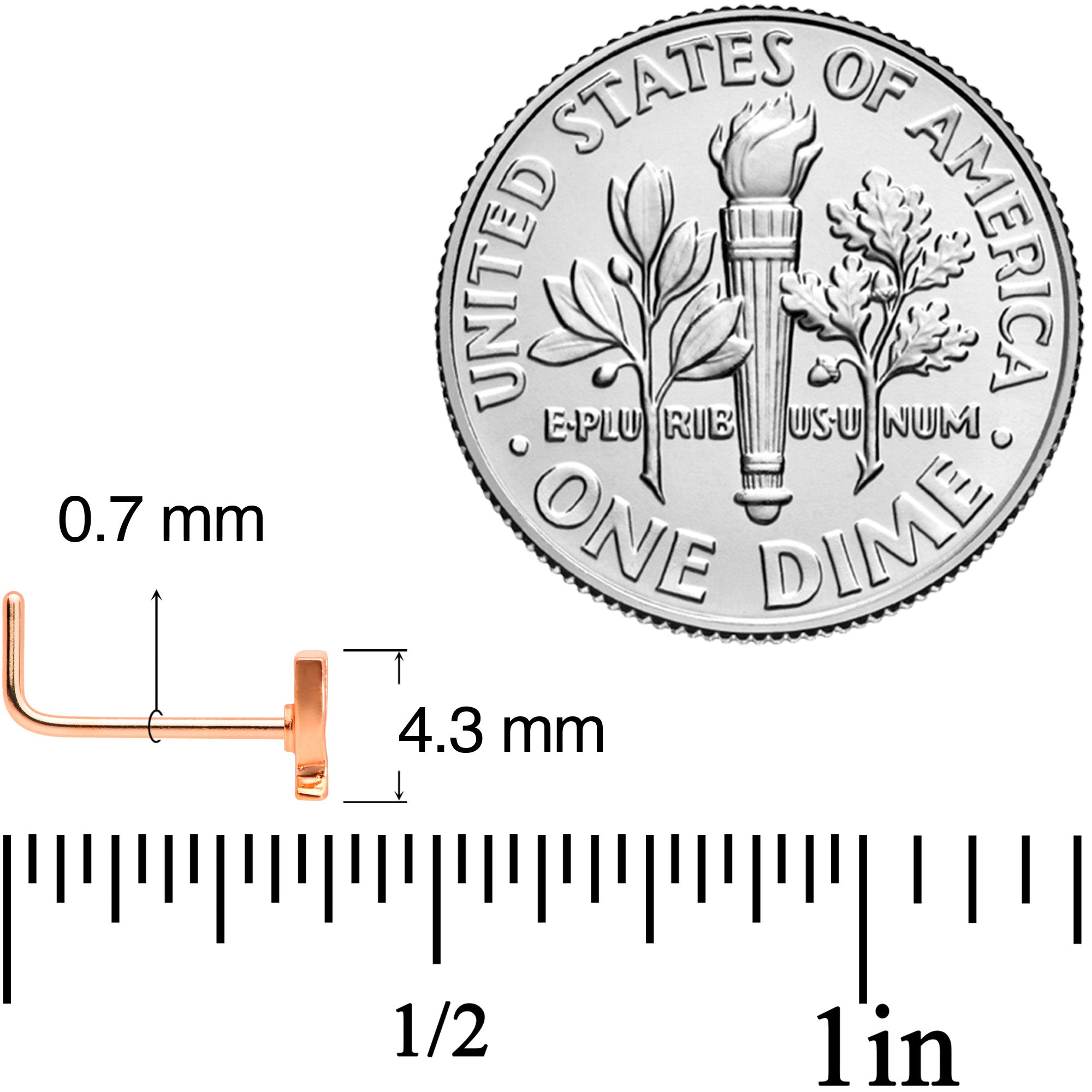 22G 5/16 Rose Gold Tone New Years Champagne L Shaped Nose Ring