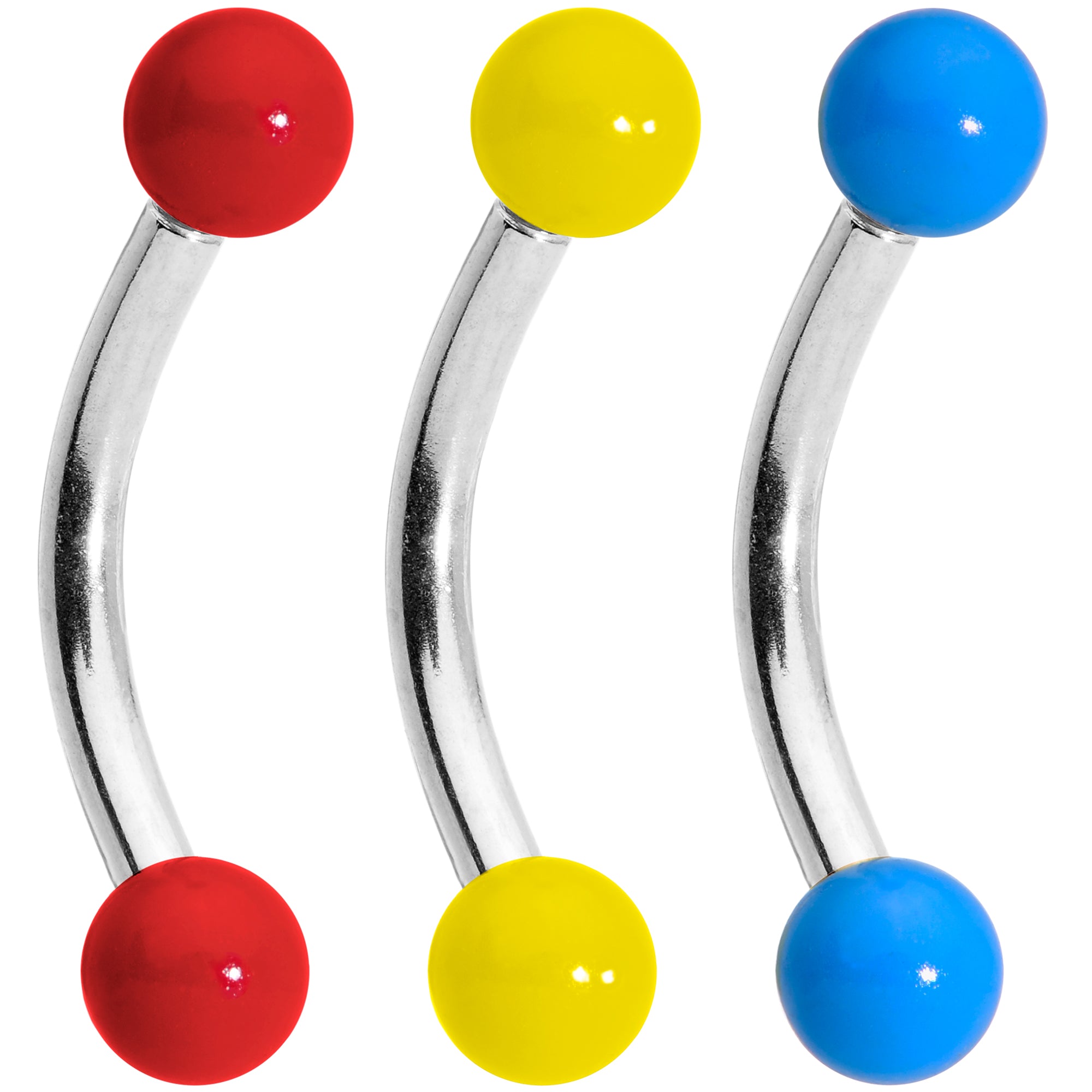 16 Gauge 5/16 Red Yellow Blue Glow in the Dark Curved Barbell Set of 3