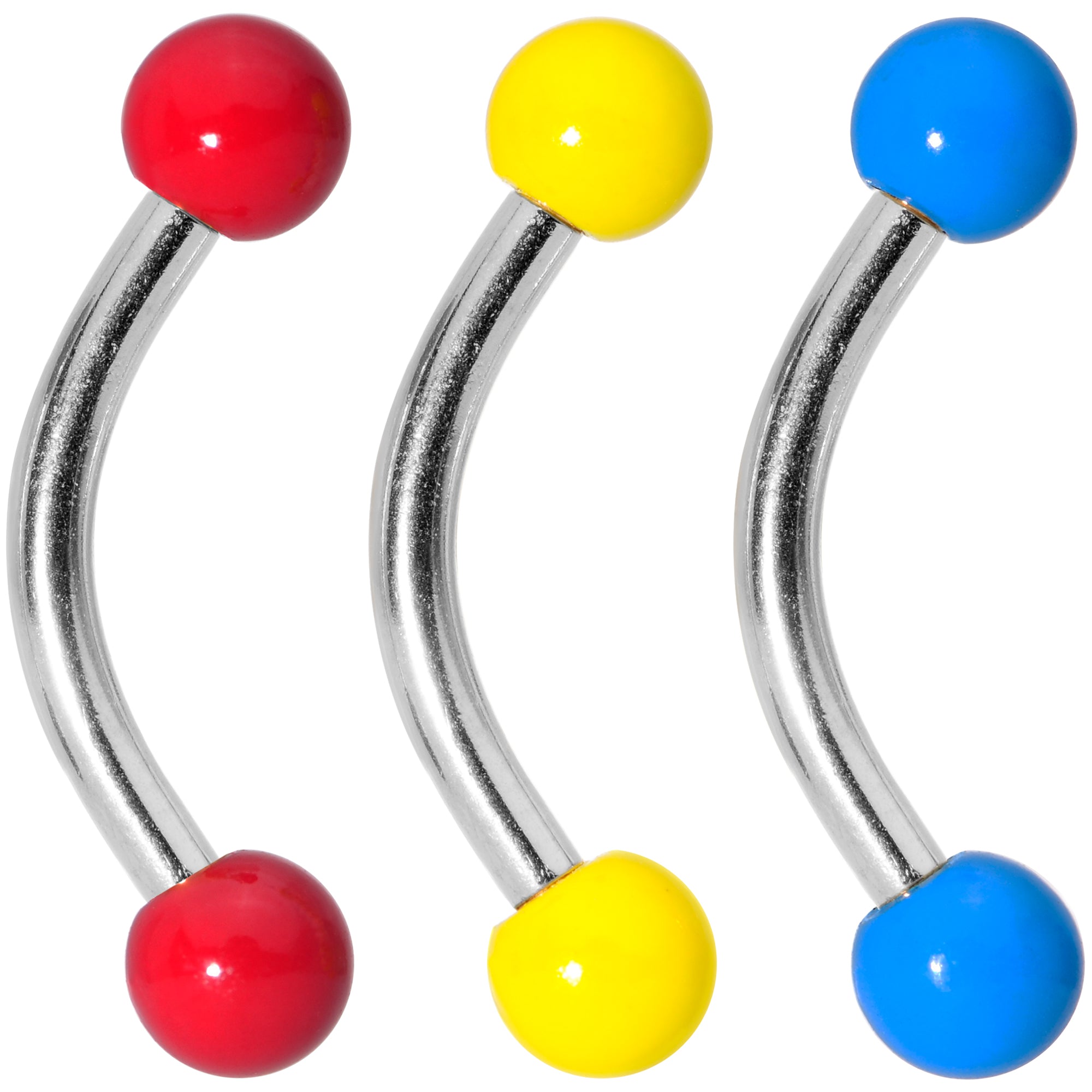 16G 5/16 Red Yellow Blue Glow in the Dark Curved Barbell Set of 3