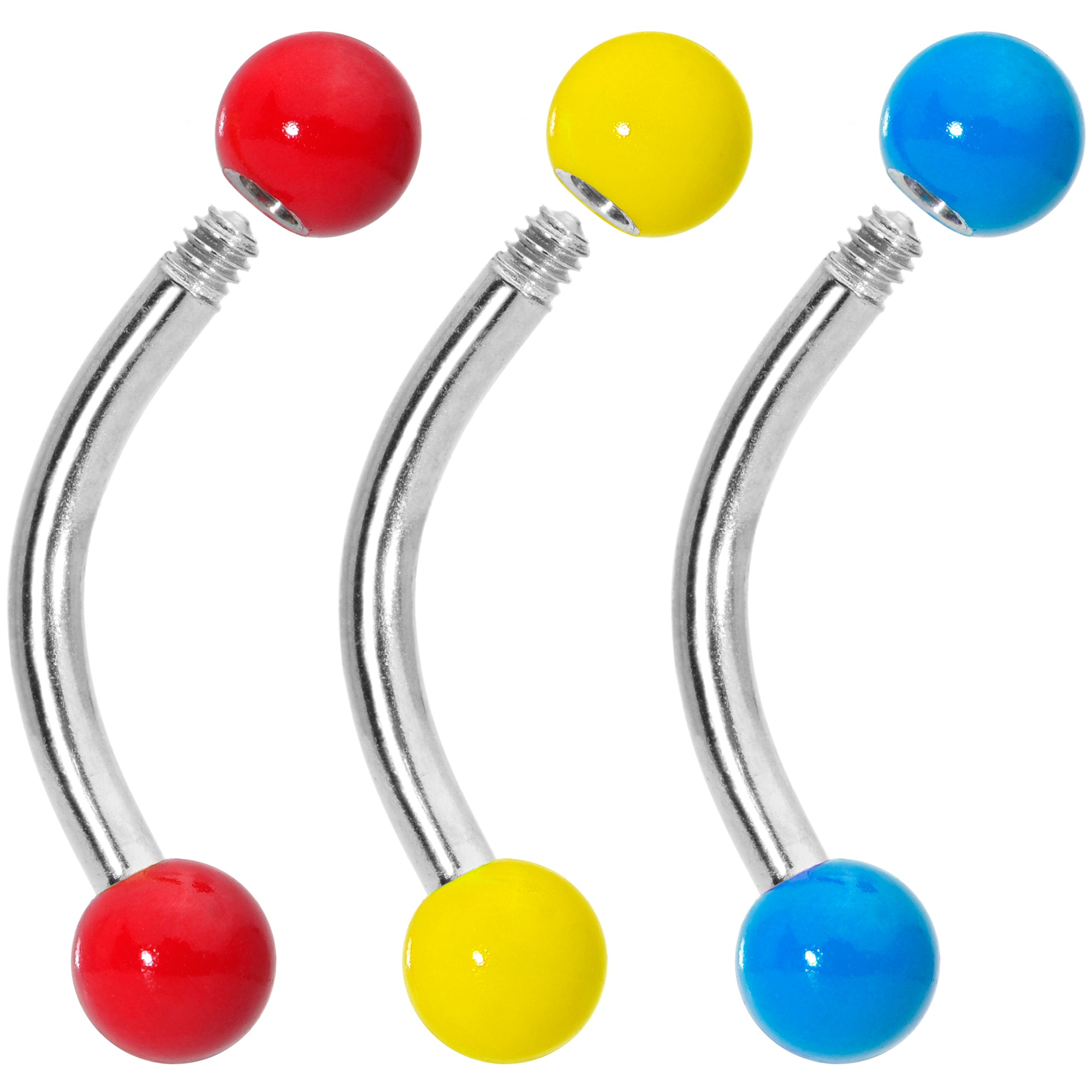 16 Gauge 5/16 Red Yellow Blue Glow in the Dark Curved Barbell Set of 3