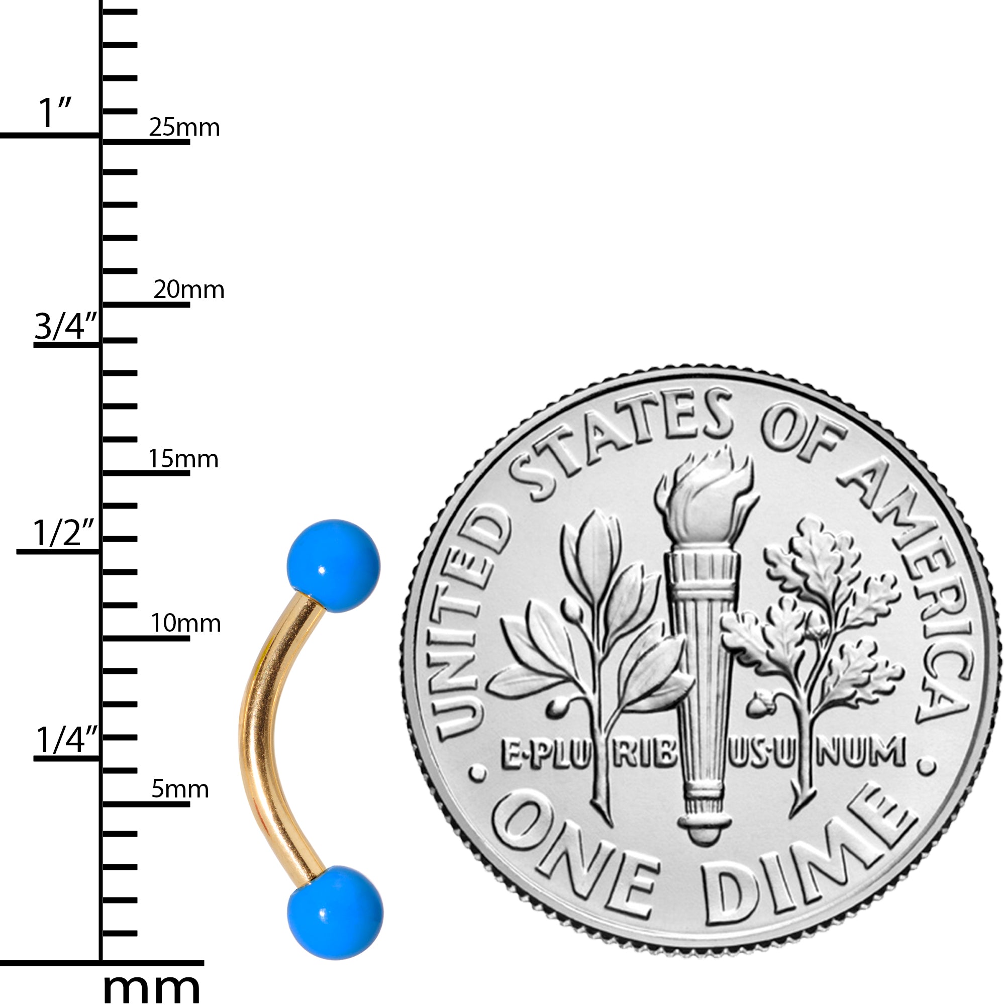 16G 5/16 Red Yellow Blue Glow Gold Tone Curved Barbell Set of 3