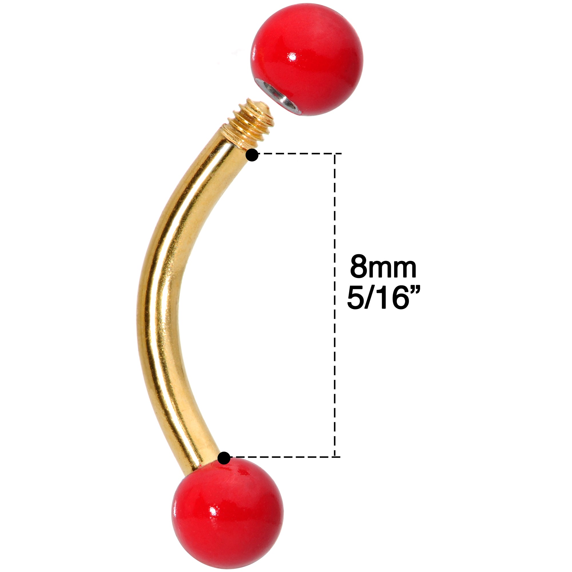 16G 5/16 Red Yellow Blue Glow Gold Tone Curved Barbell Set of 3