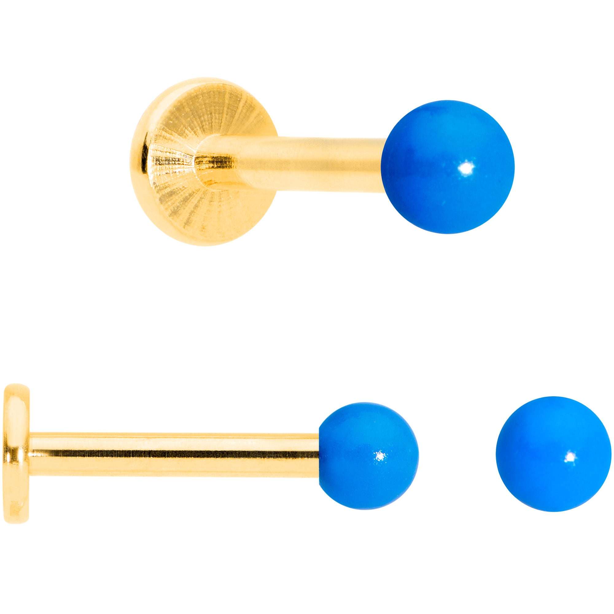 16G 5/16 Gold Tone Blue Glow Star Heart Labret Set of 3