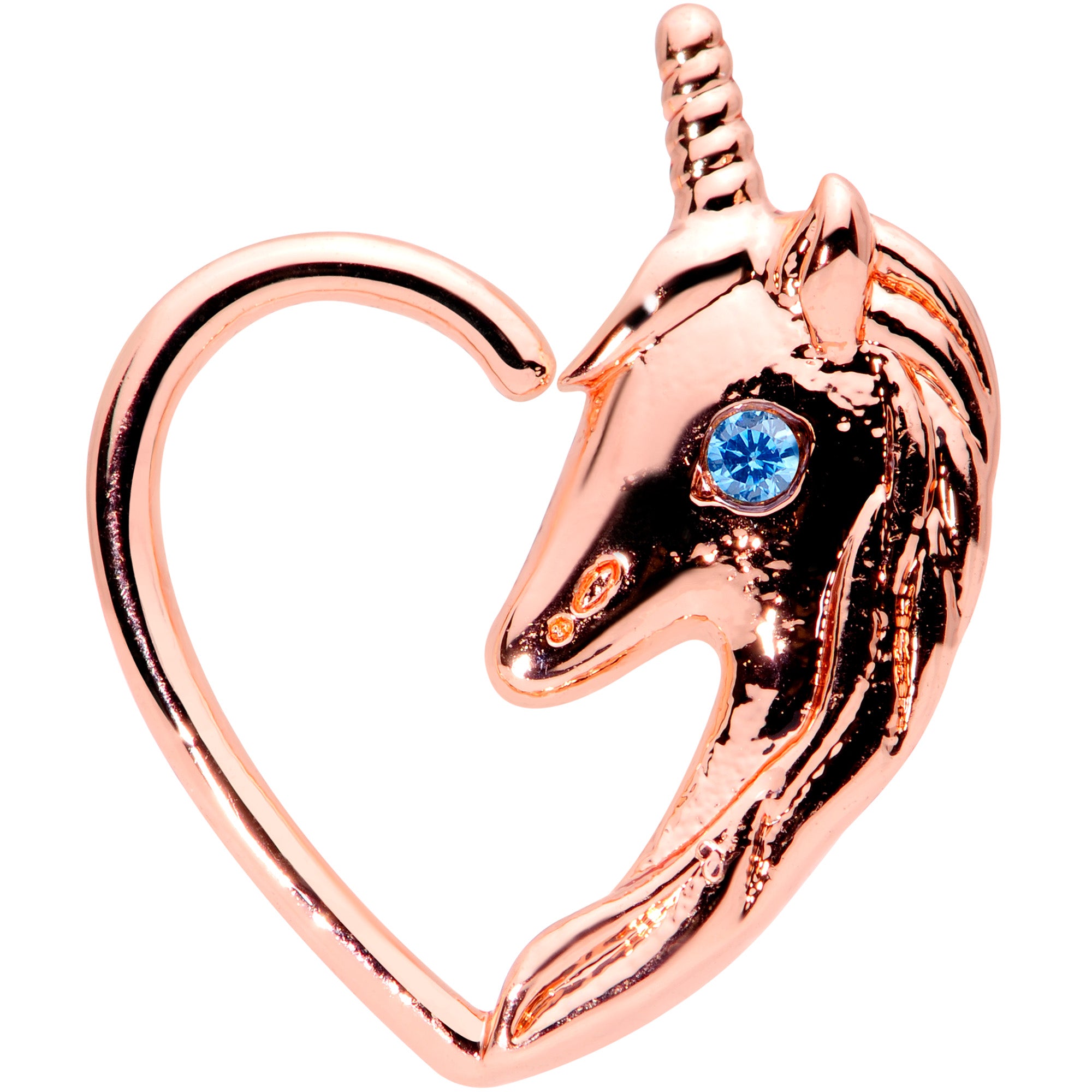 16 Gauge 5/16 Blue Gem Rose Gold Tone Unicorn Left Heart Closure Ring