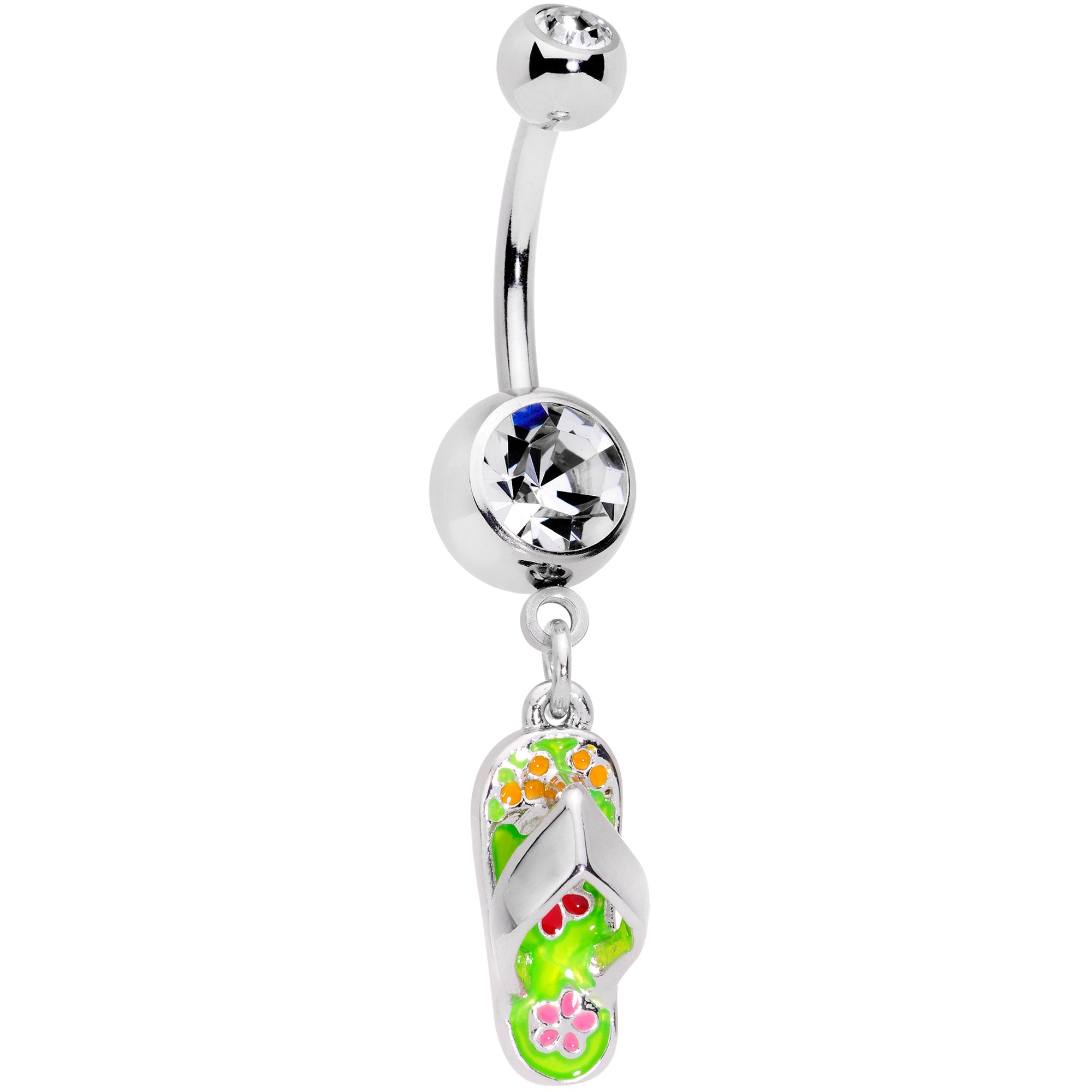 Clear Gem Pink Green Beach Flip Flop Sandal Dangle Belly Ring