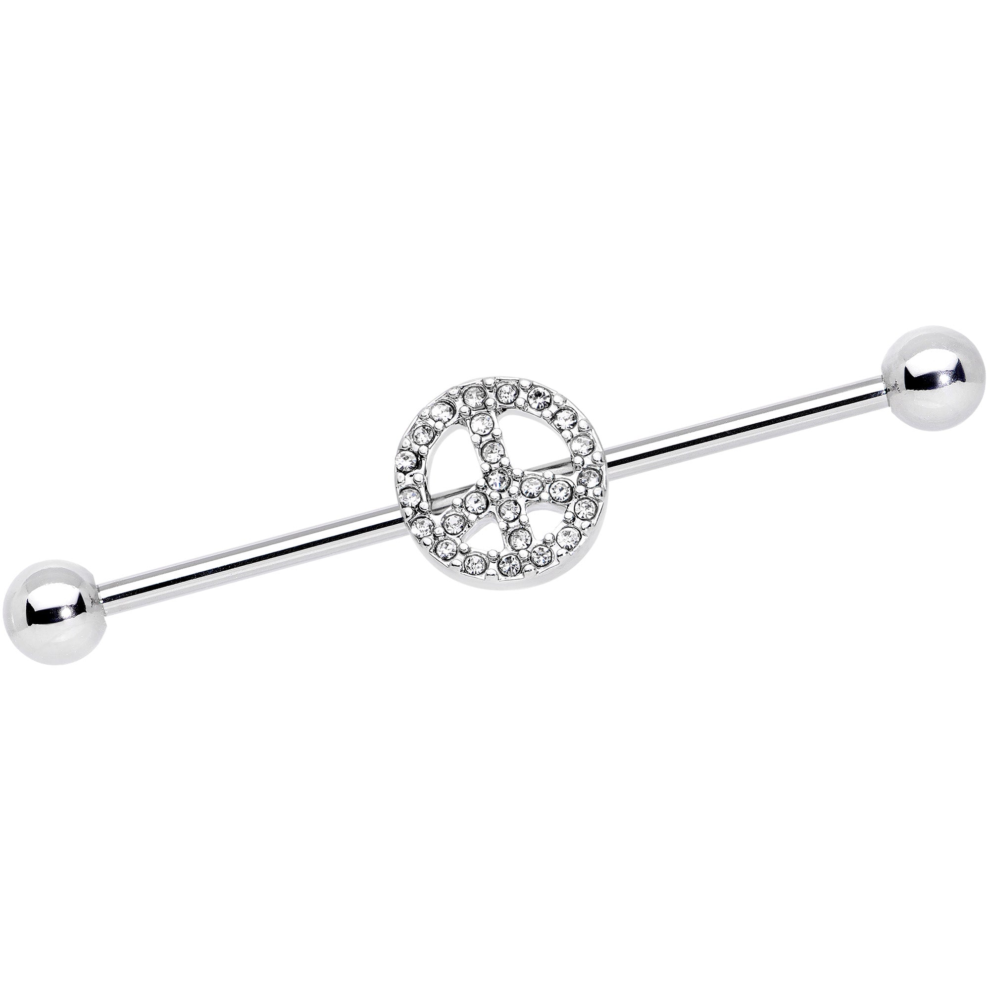 14 Gauge Clear Gem Peace Sign Industrial Barbell 38mm