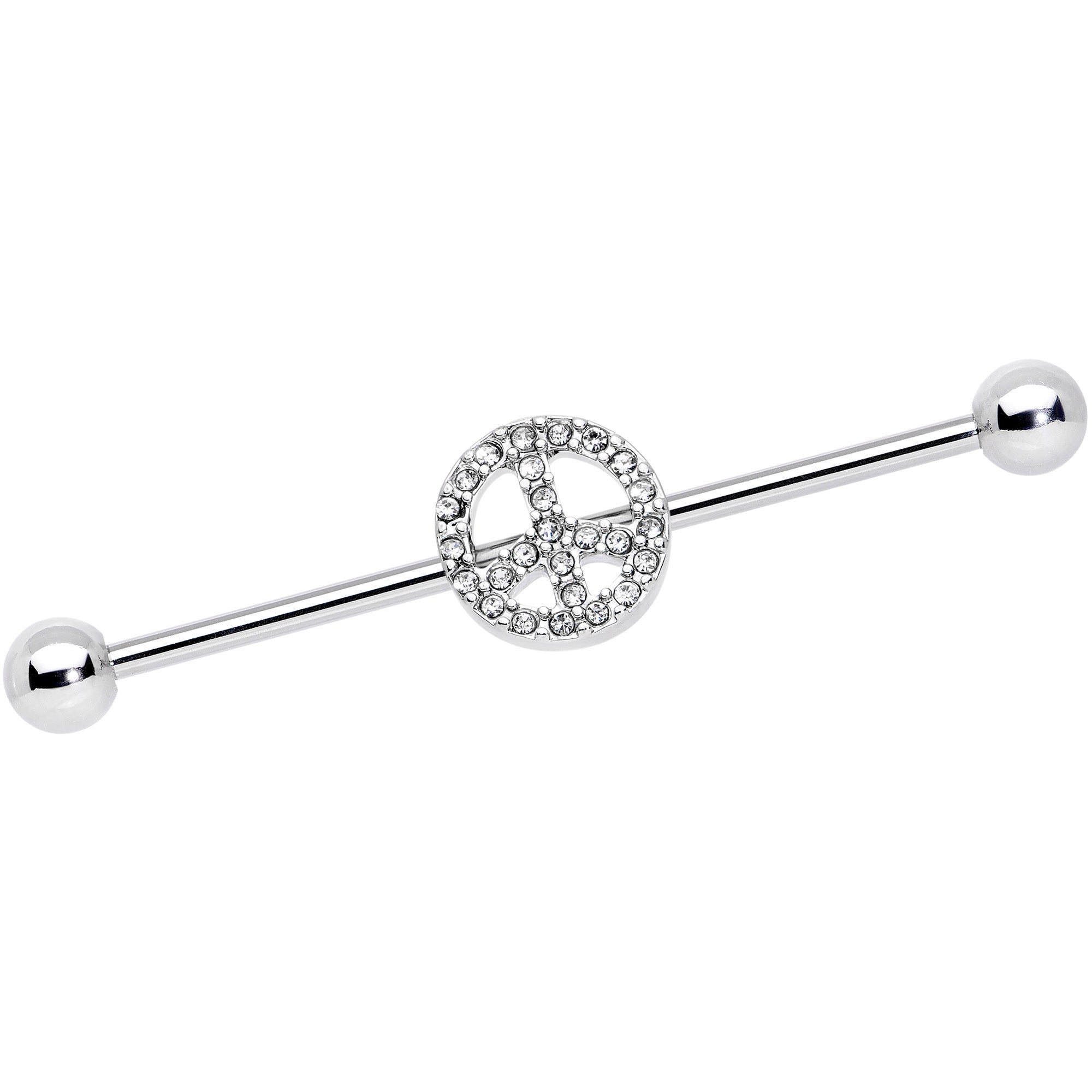 14G Clear Gem Peace Sign Industrial Barbell 38mm