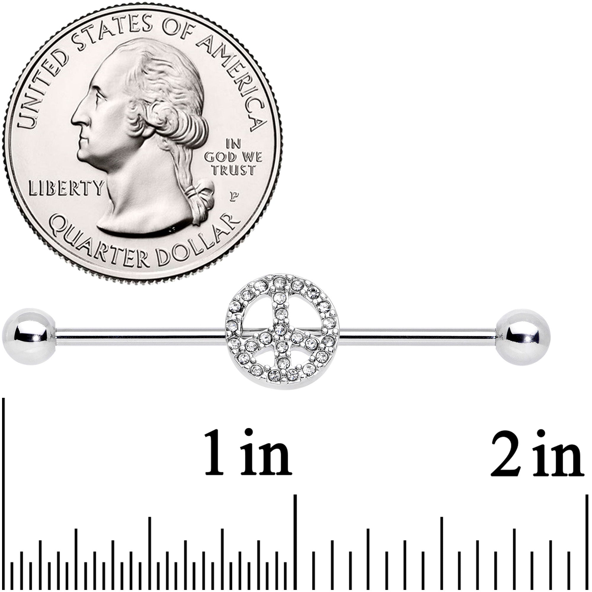 14G Clear Gem Peace Sign Industrial Barbell 38mm