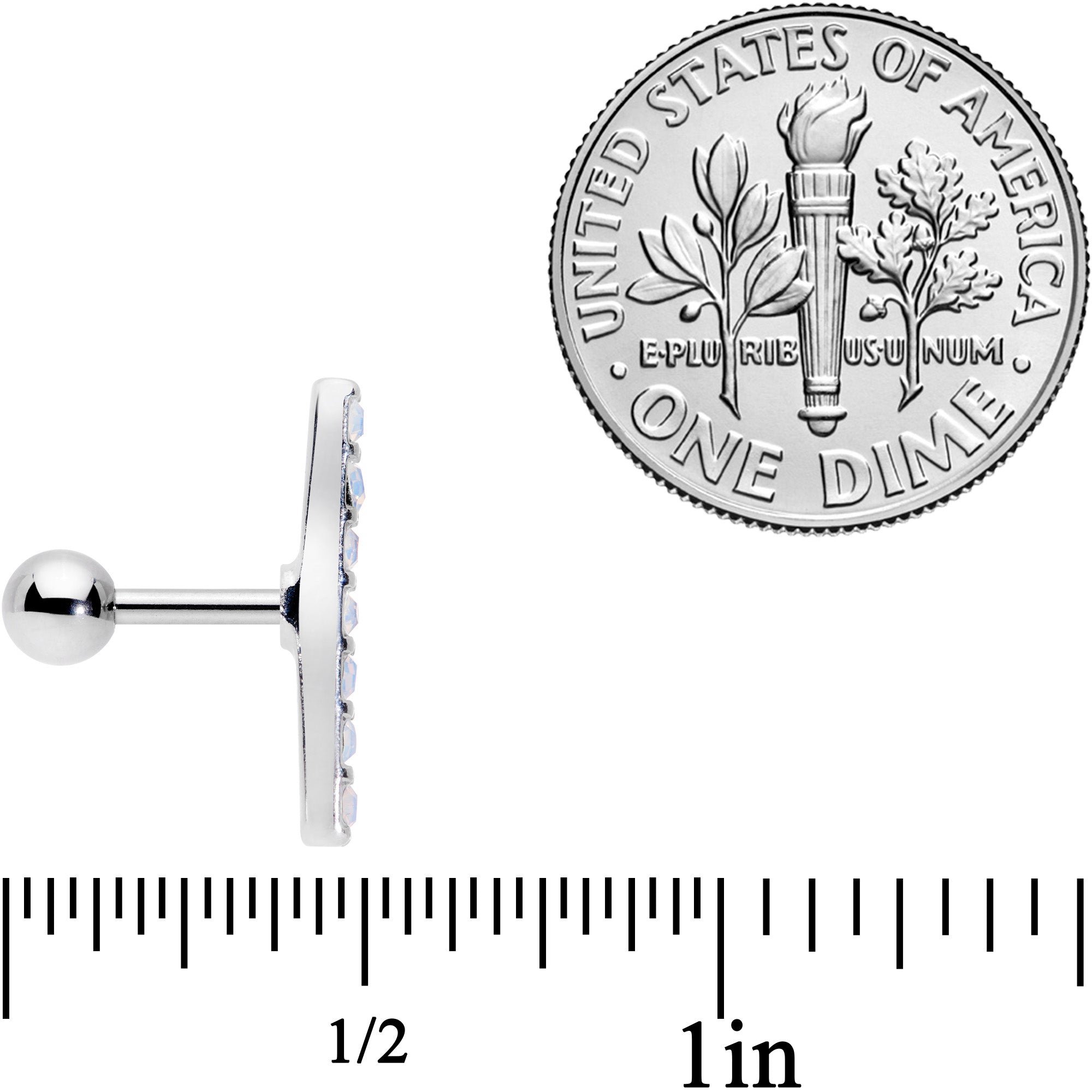 16 Gauge 5/16 White Faux Opal Strip Cartilage Tragus Earring