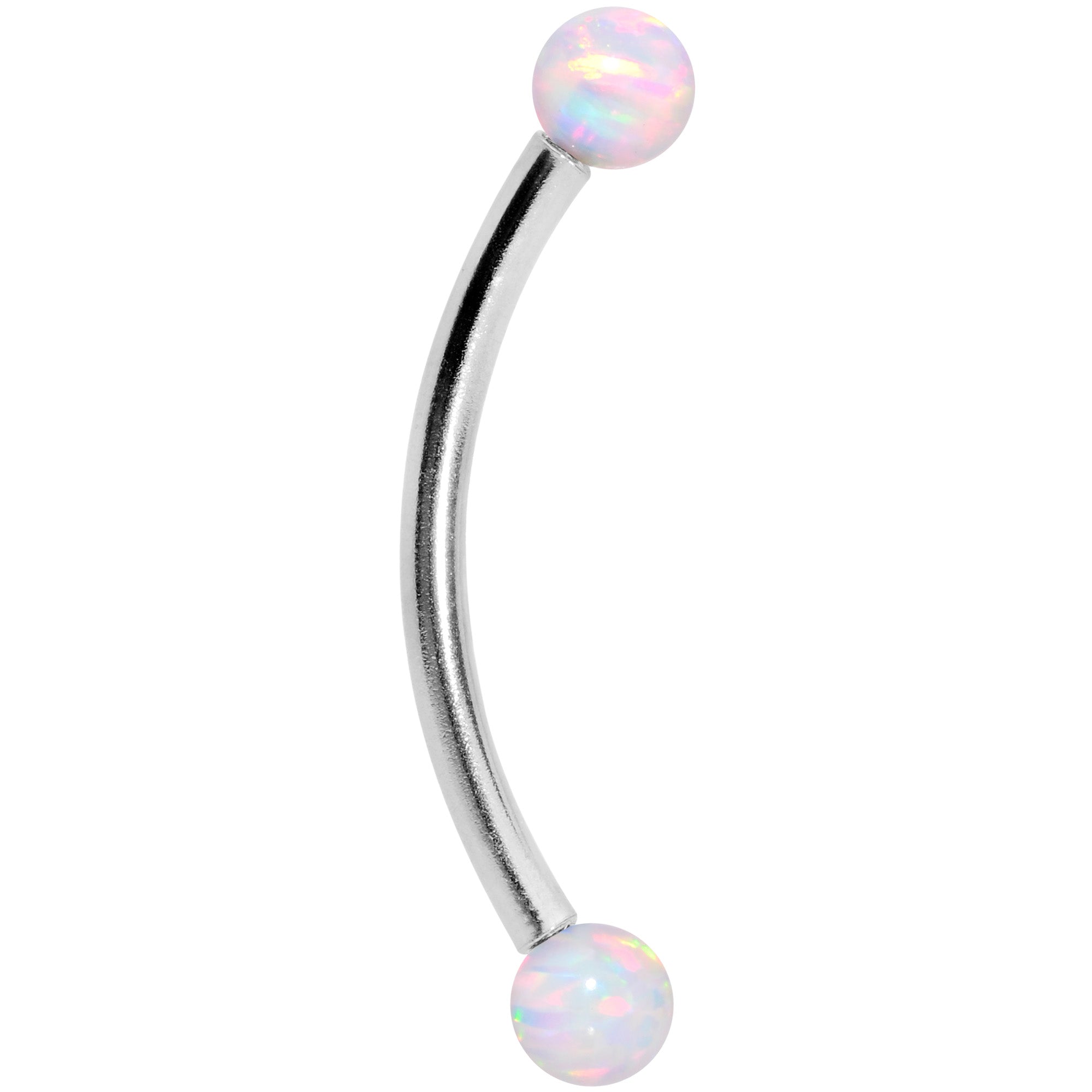 16 Gauge 9/16 3mm White Synthetic Opal Curved Barbell