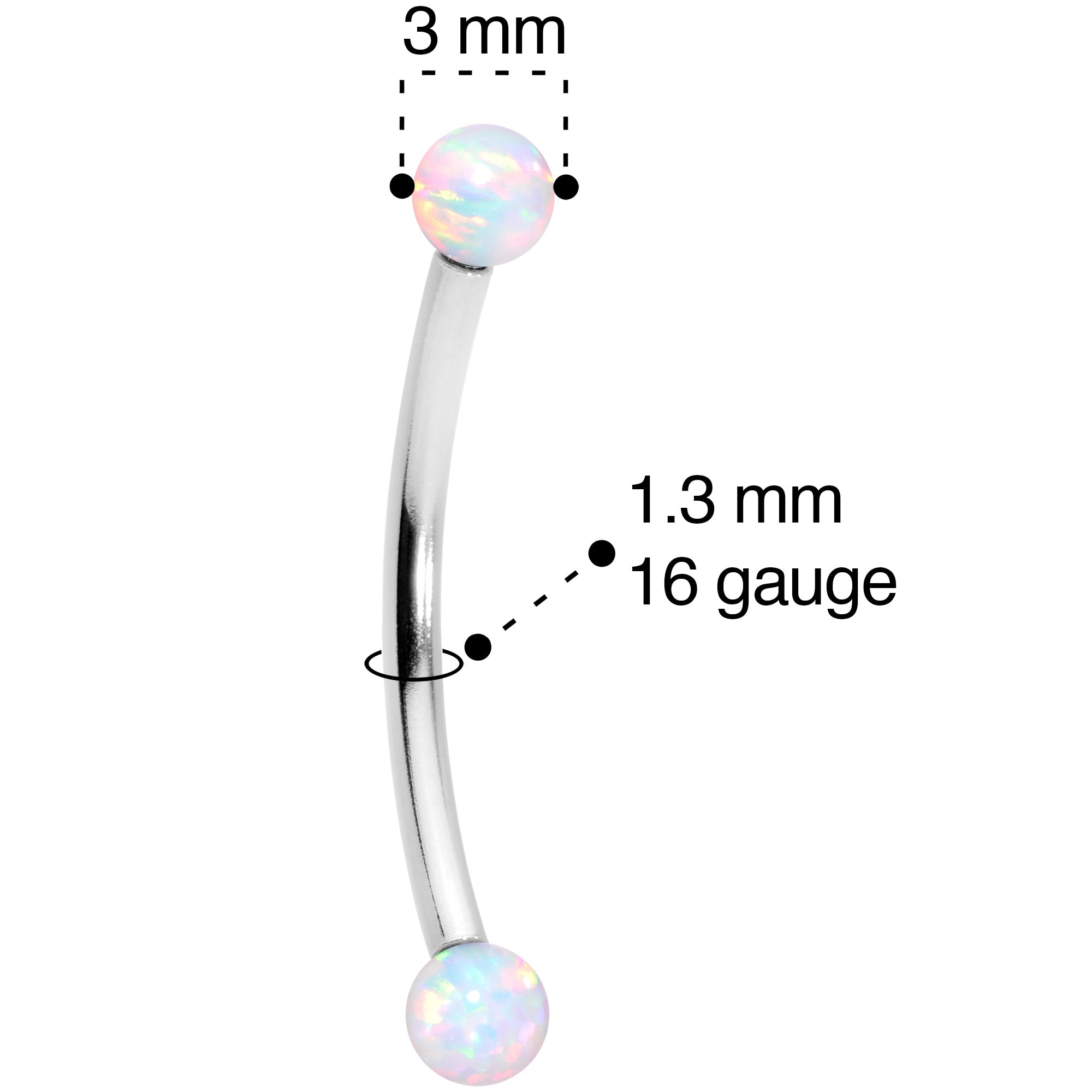 16G 9/16 3mm White Synthetic Opal Curved Barbell