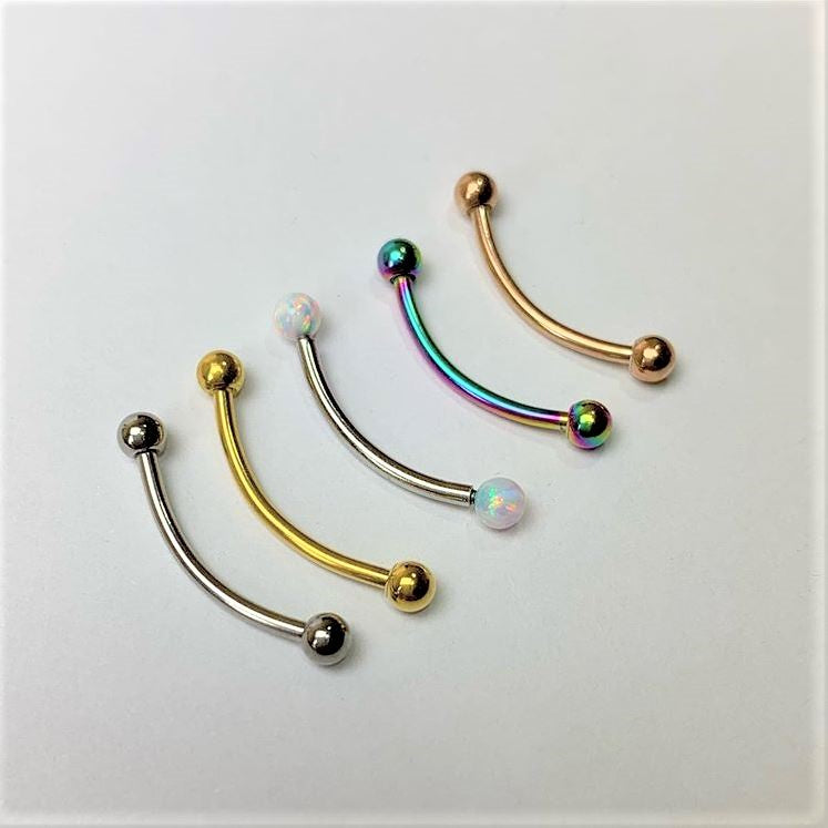 16 Gauge 9/16 3mm White Synthetic Opal Curved Barbell