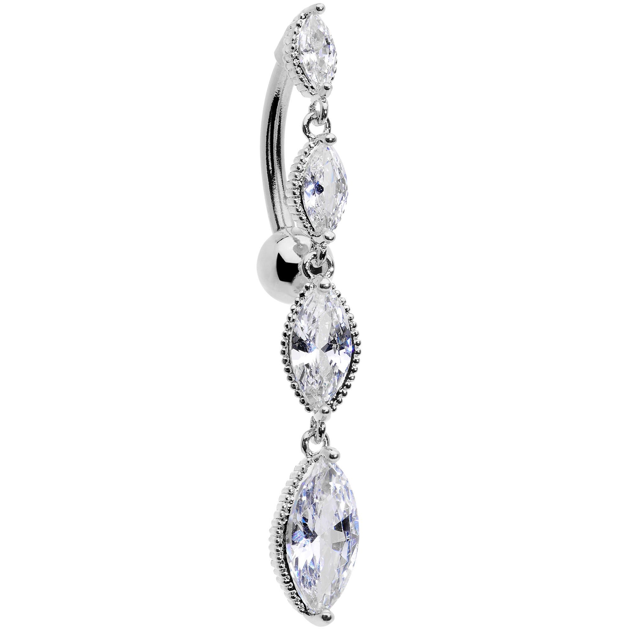 Clear CZ Gem Waterfall Dangle Top Mount Belly Ring