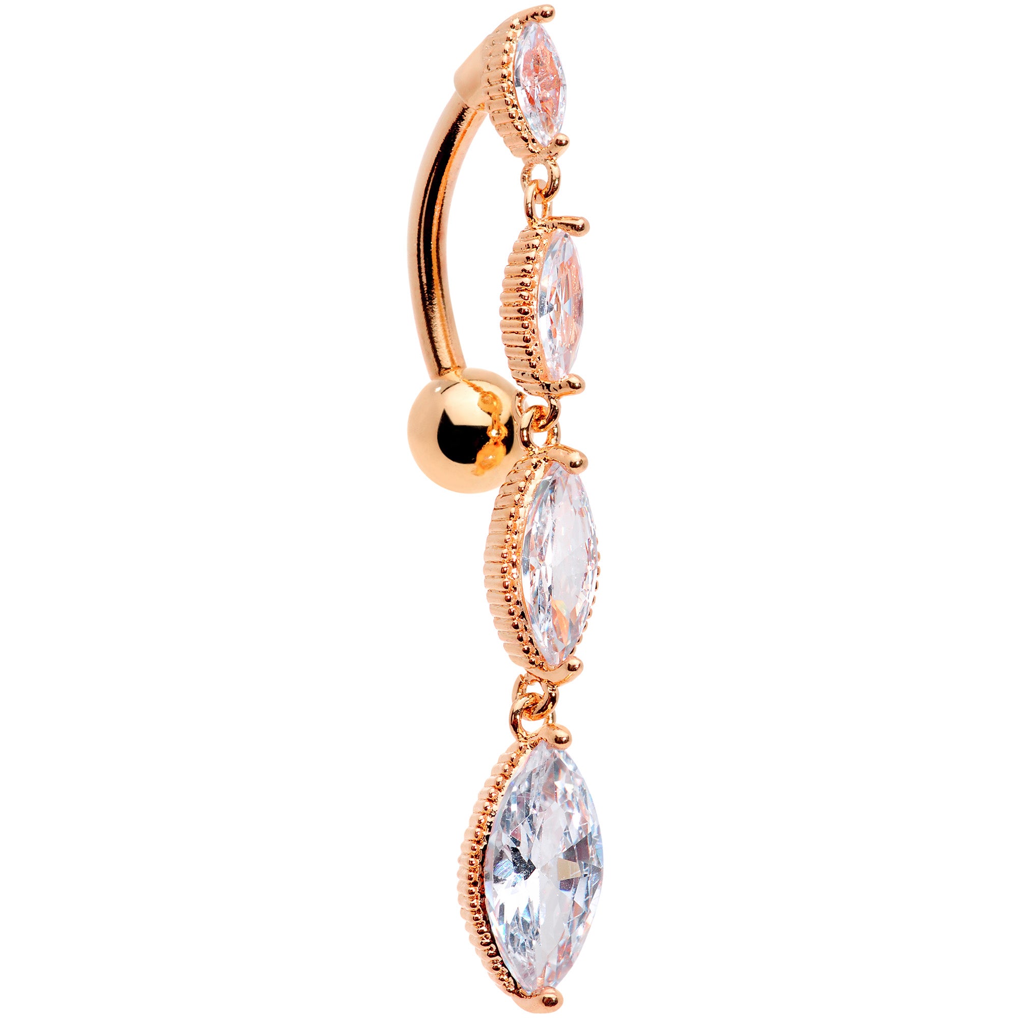 Clear CZ Gem Rose Gold Tone Waterfall Dangle Top Mount Belly Ring