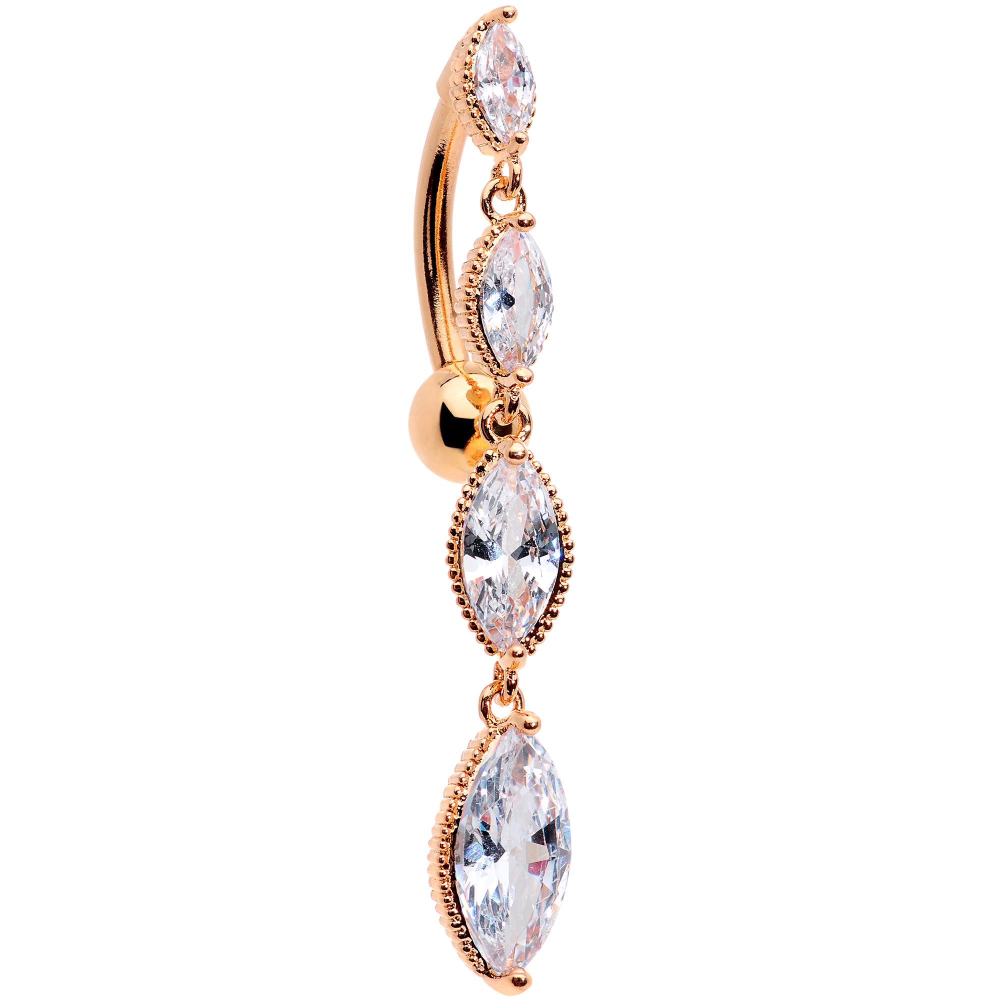 Clear CZ Gem Rose Gold Tone Waterfall Dangle Top Mount Belly Ring