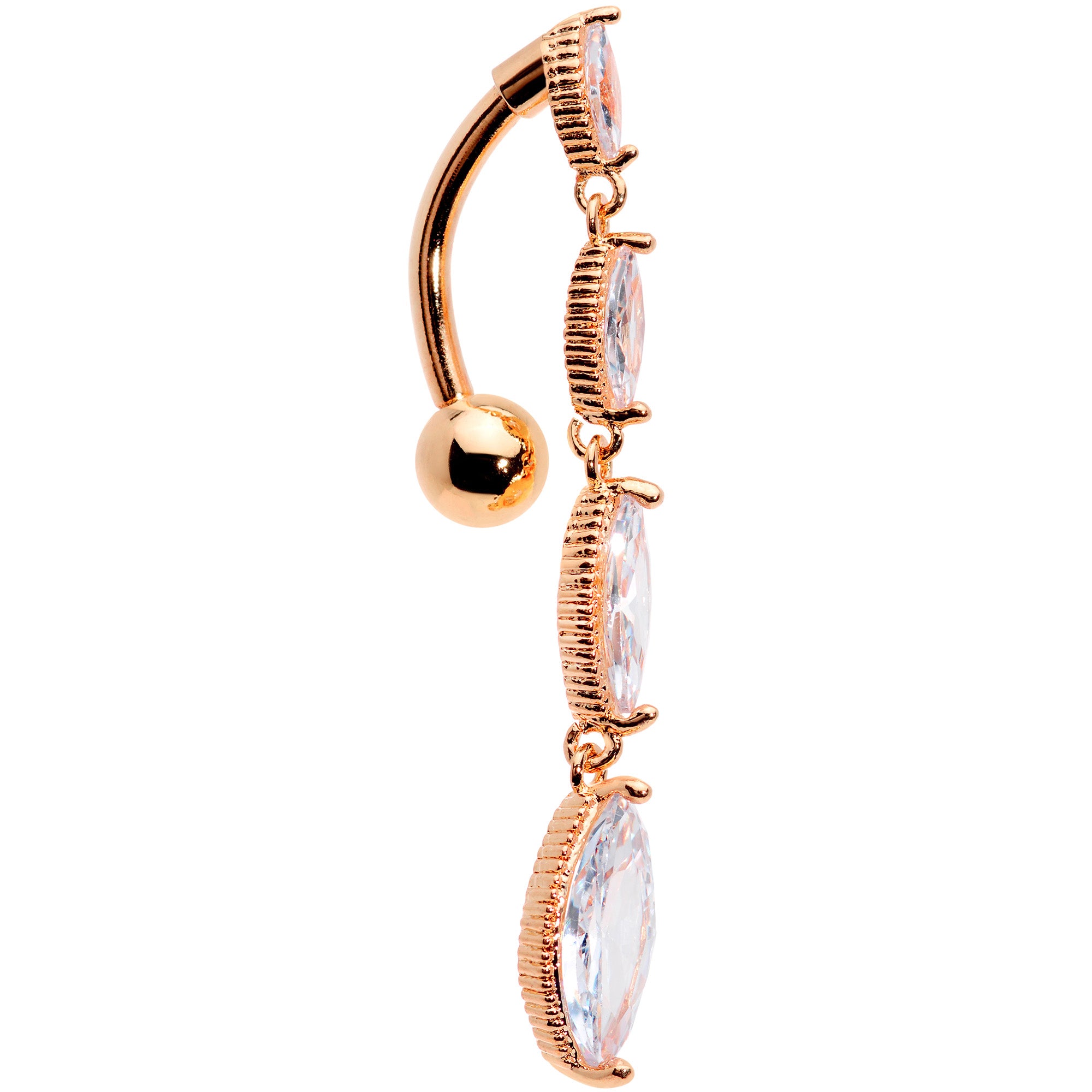 Clear CZ Gem Rose Gold Tone Waterfall Dangle Top Mount Belly Ring