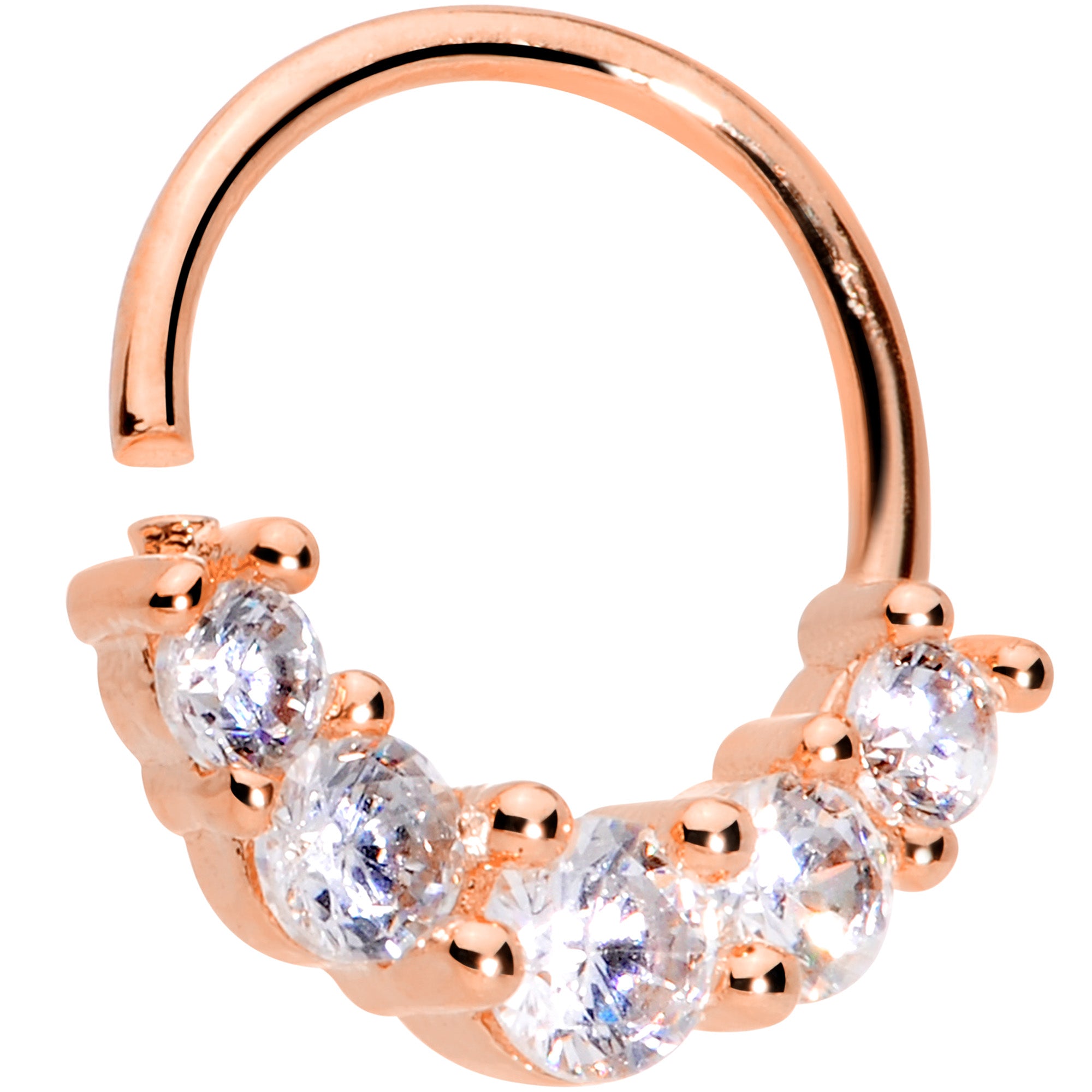 16G 3/8 Clear CZ Gem Cluster Rose Gold Tone Closure Ring