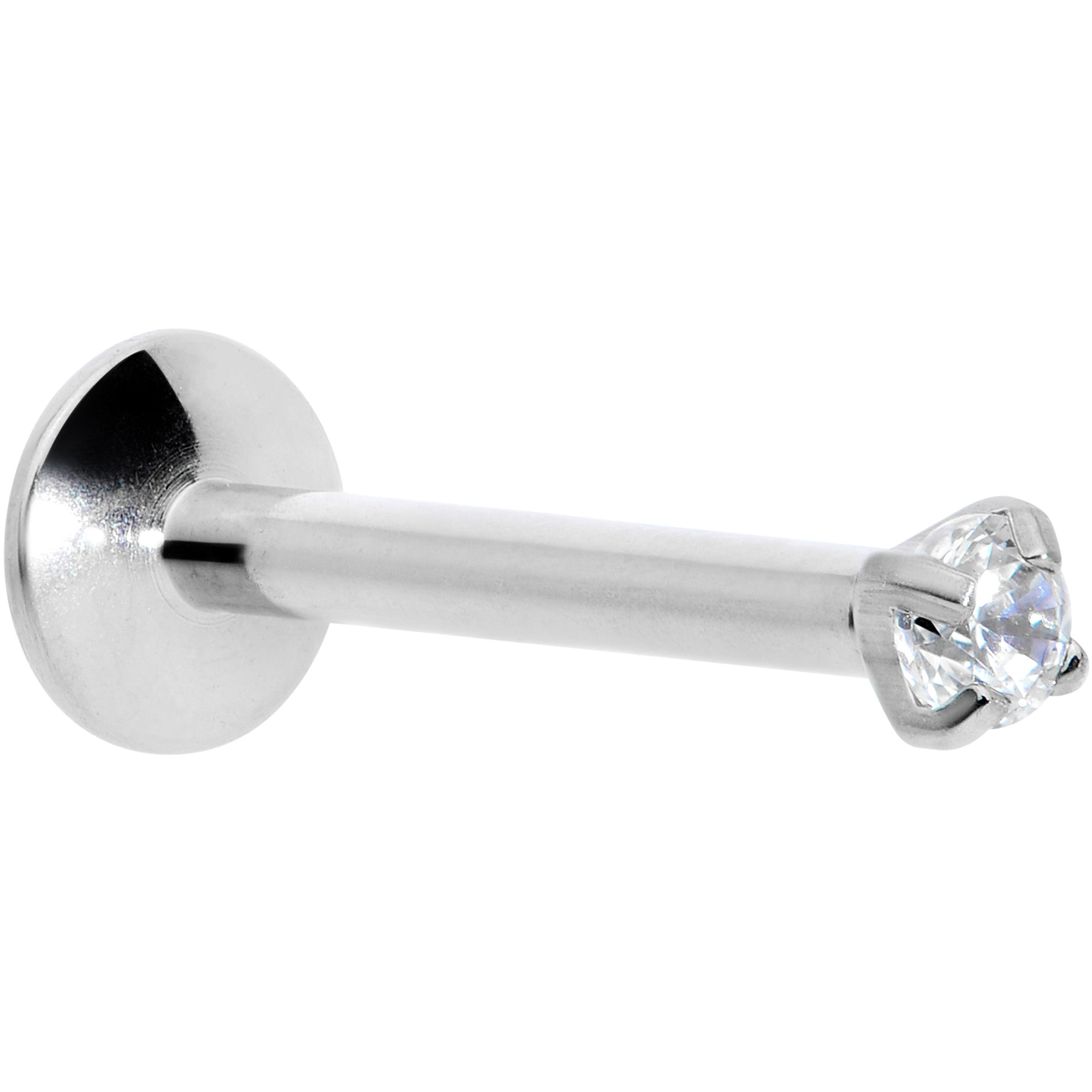 16G 3/8 2mm Clear CZ Gem G23 Titanium Internally Threaded Labret