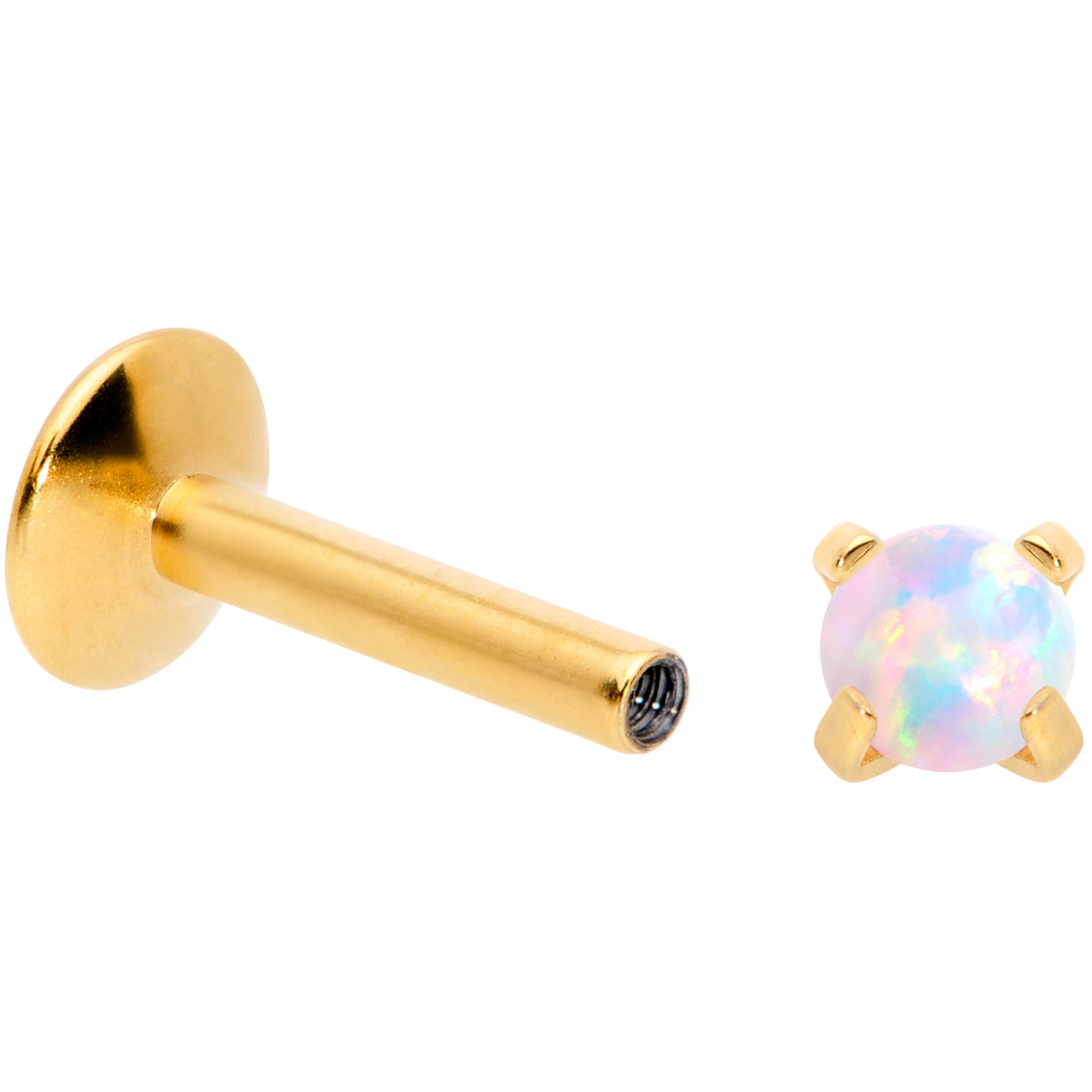 16G 1/4 3mm Syn Opal Gold G23 Titanium Internal Thread Labret