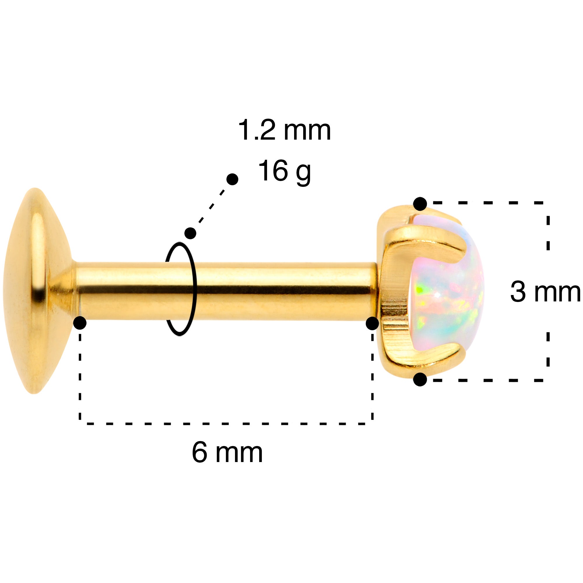 16G 1/4 3mm Syn Opal Gold G23 Titanium Internal Thread Labret