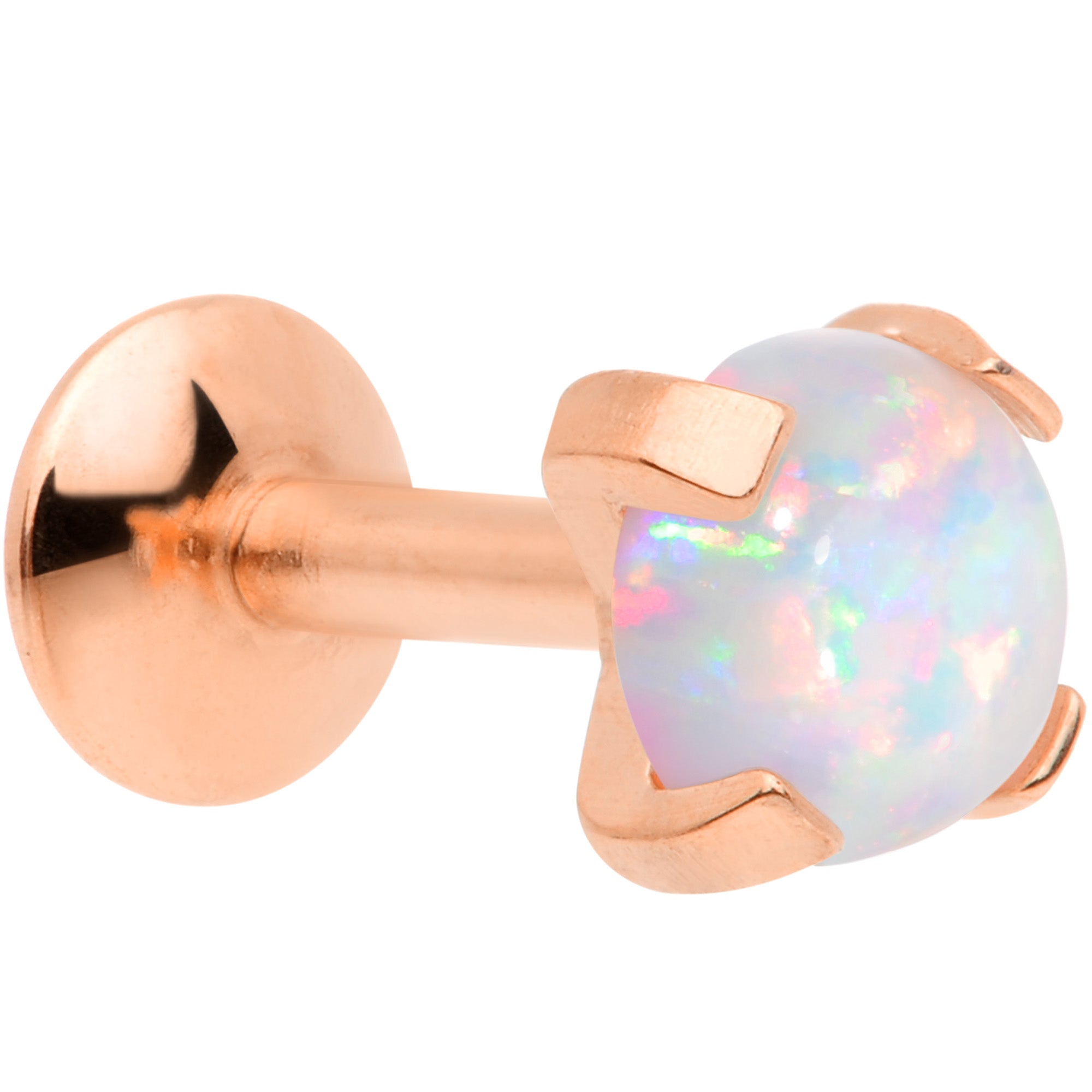 16G 1/4 4mm Syn Opal Rose Gold G23 Titanium Internal Thread Labret