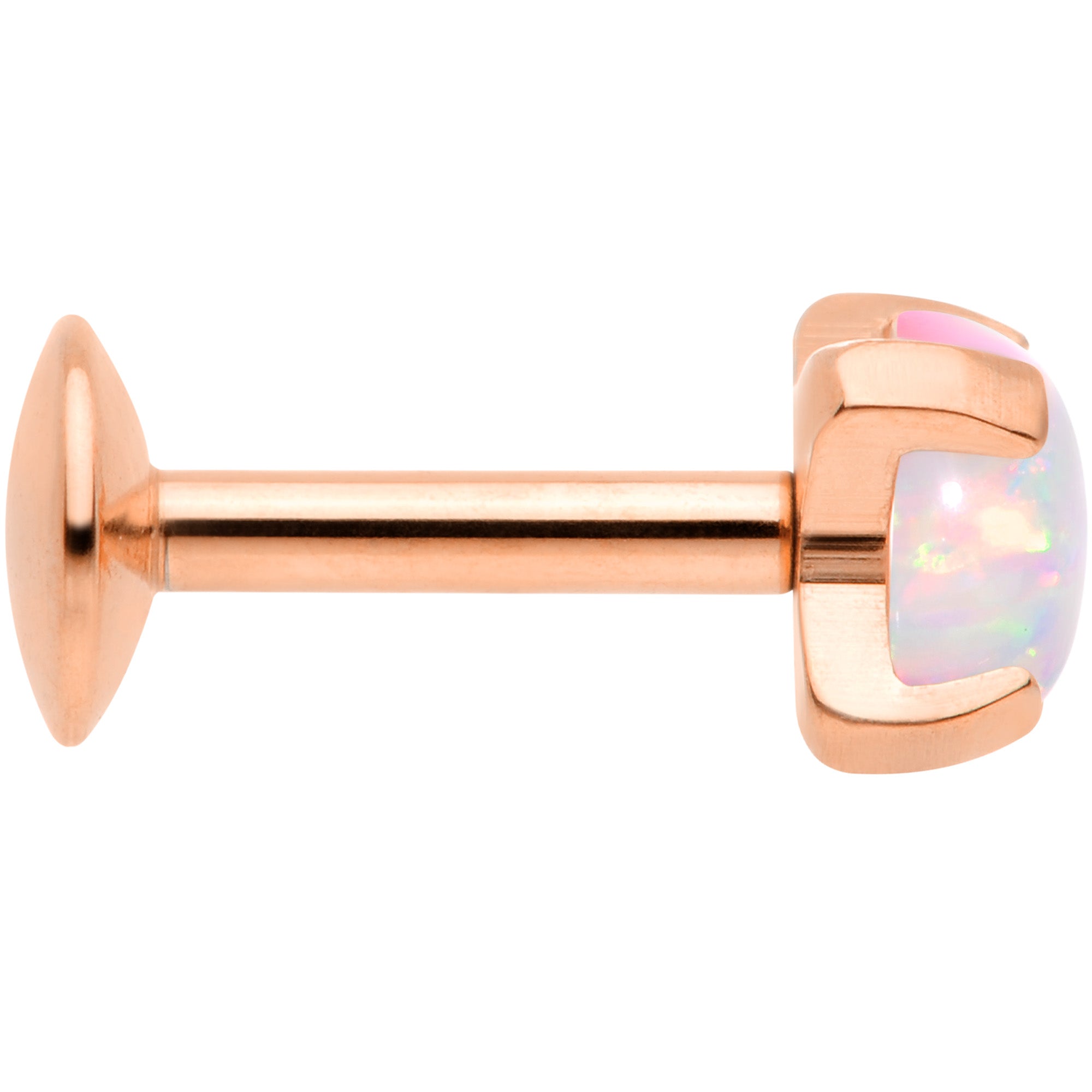 16G 1/4 4mm Syn Opal Rose Gold G23 Titanium Internal Thread Labret