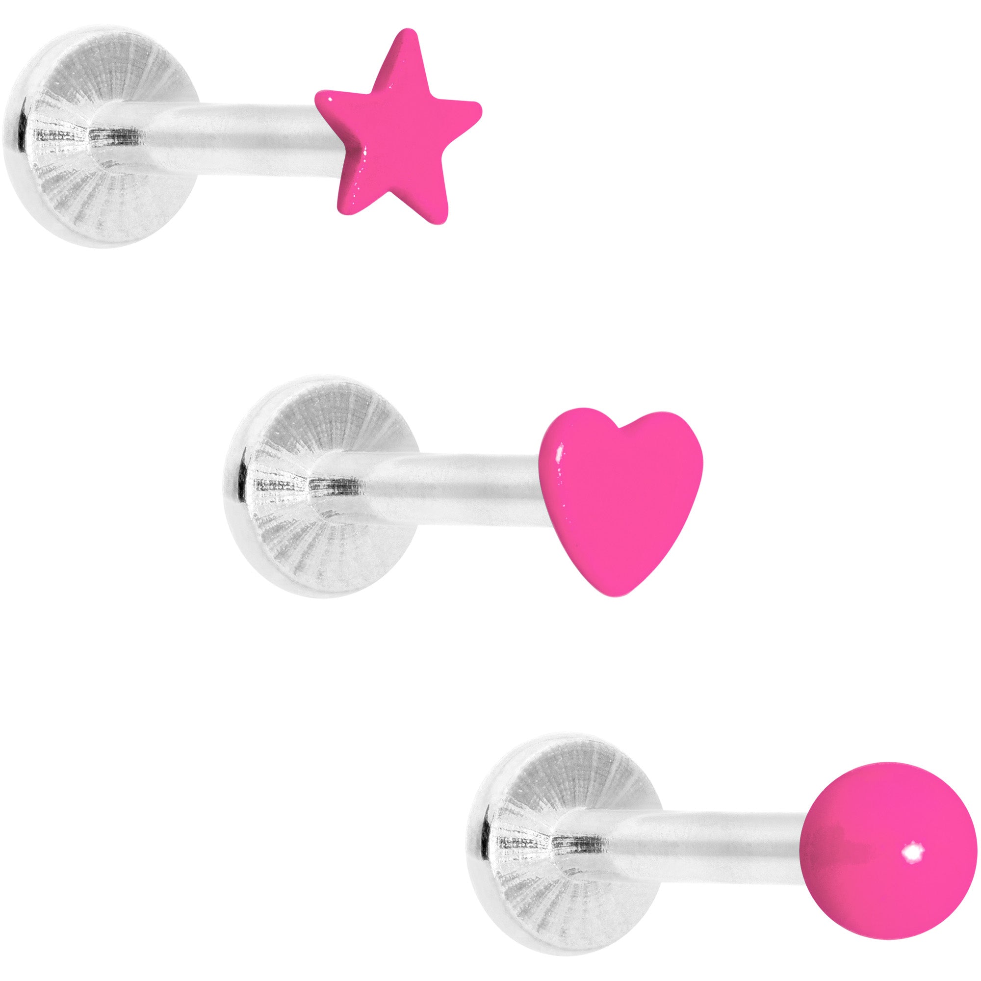 16 Gauge 5/16 Pink Glow Star Heart Labret Set of 3