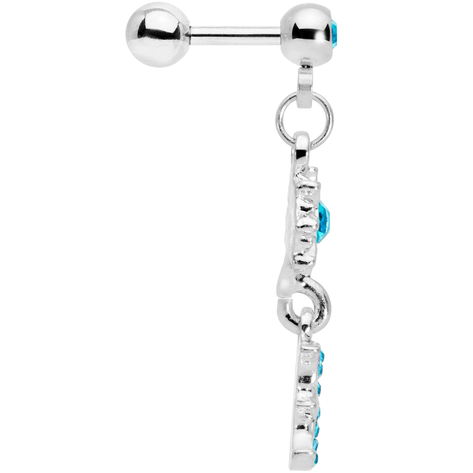 16G 1/4 Aqua Gem Moon Dangle Cartilage Tragus