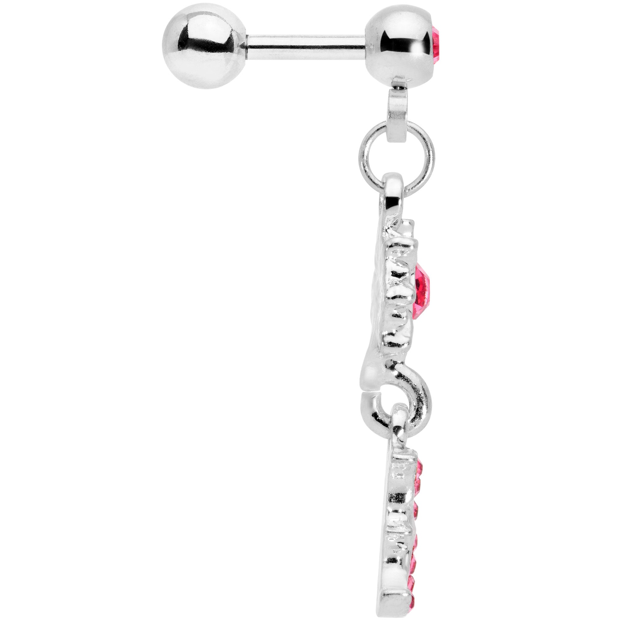 16G 1/4 Pink Gem Moon Dangle Cartilage Tragus