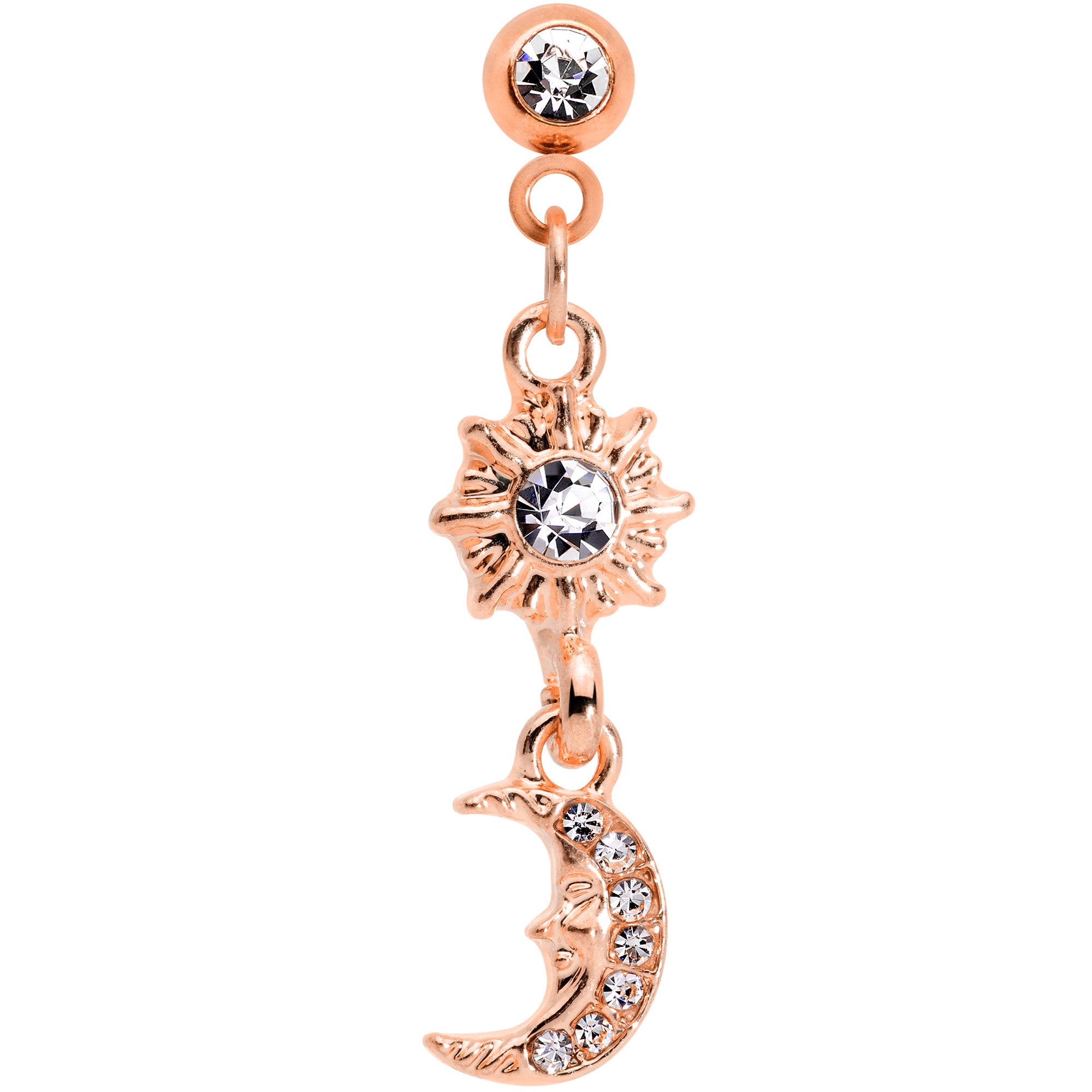 16G 1/4 Clear Gem Rose Gold Tone Moon Dangle Cartilage Tragus