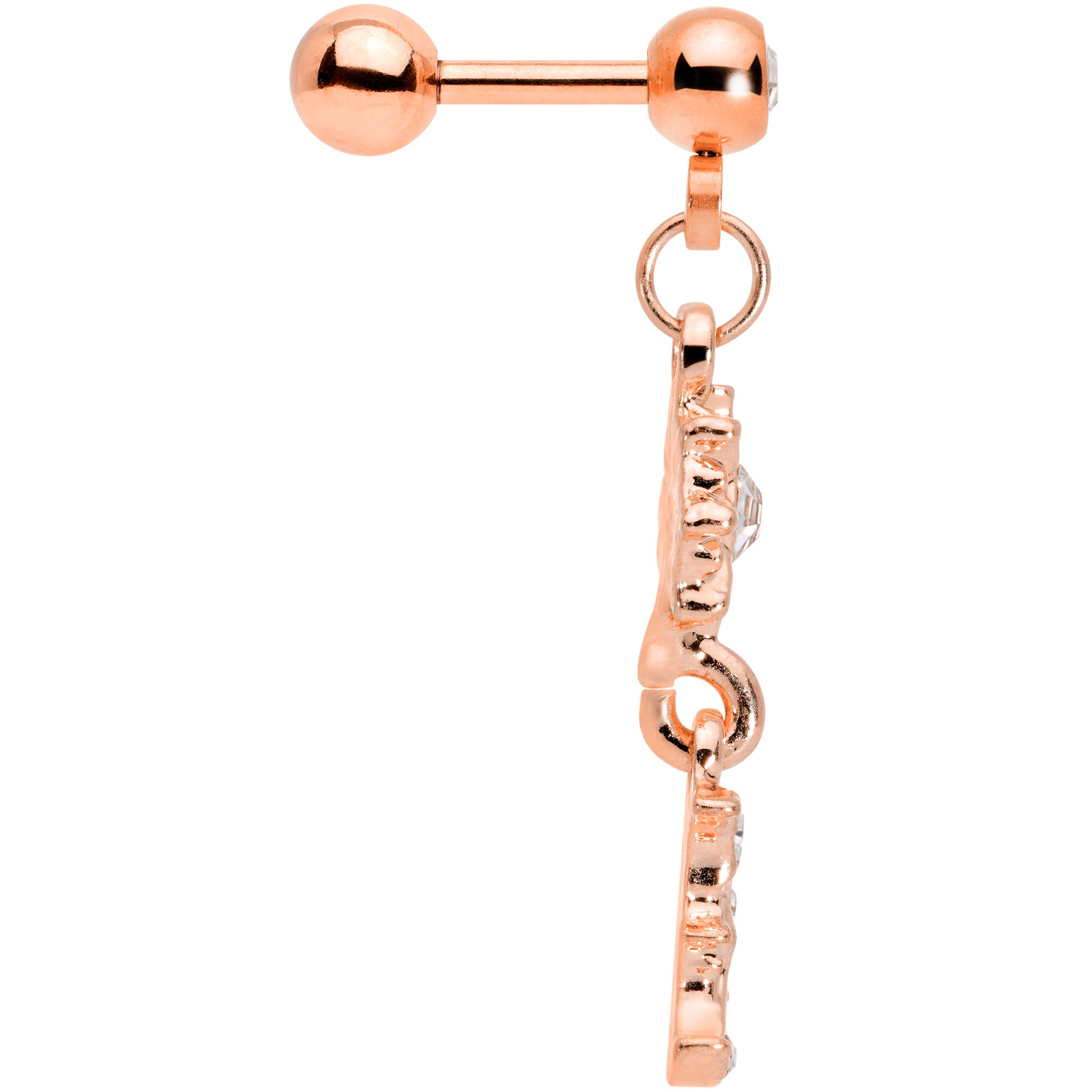 16G 1/4 Clear Gem Rose Gold Tone Moon Dangle Cartilage Tragus