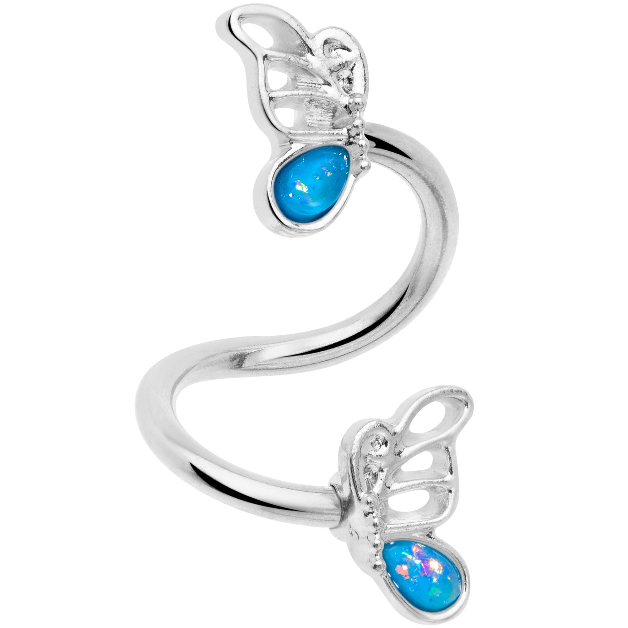 Aqua Faux Opal Butterfly Spiral Twister Belly Ring