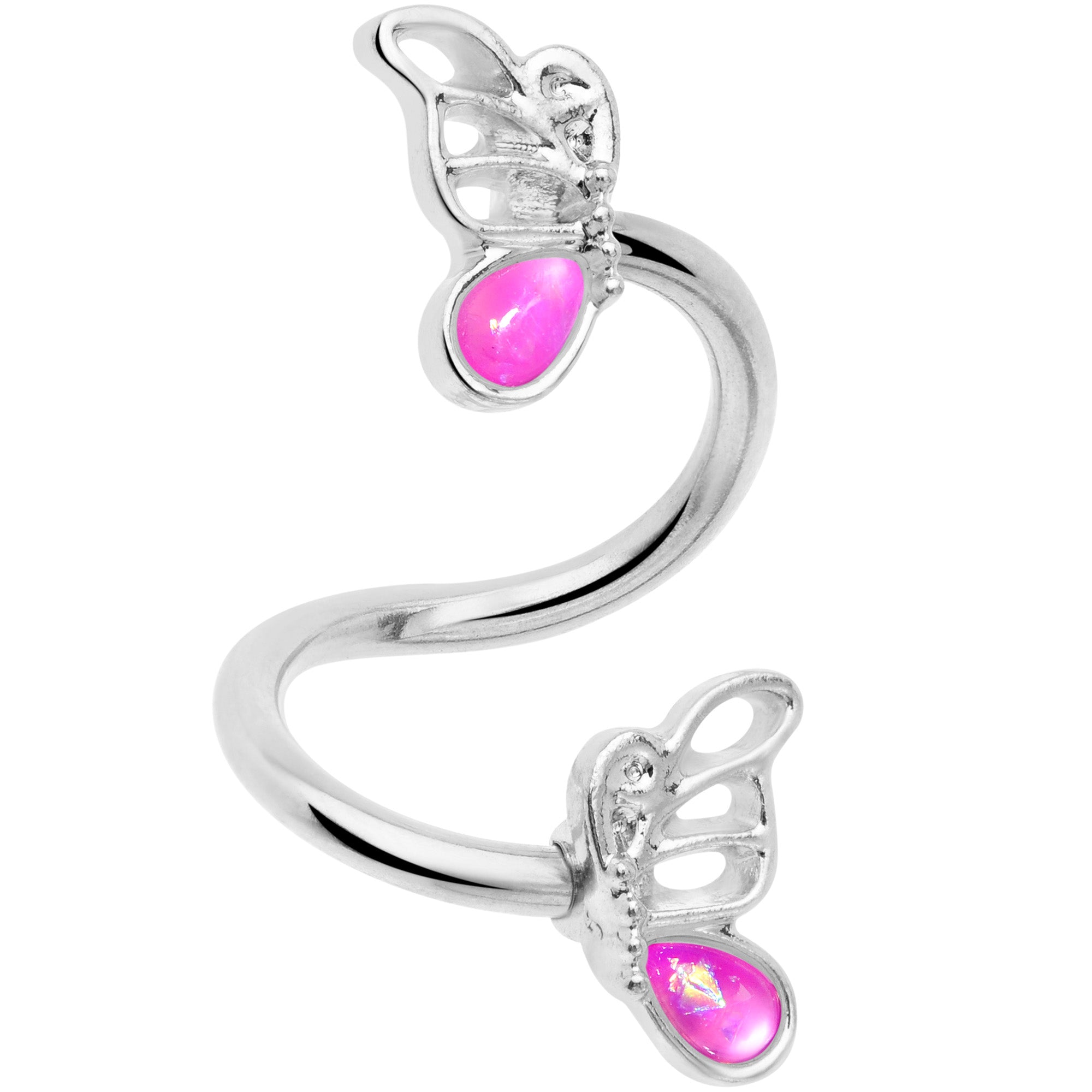 Pink Faux Opal Butterfly Spiral Twister Belly Ring