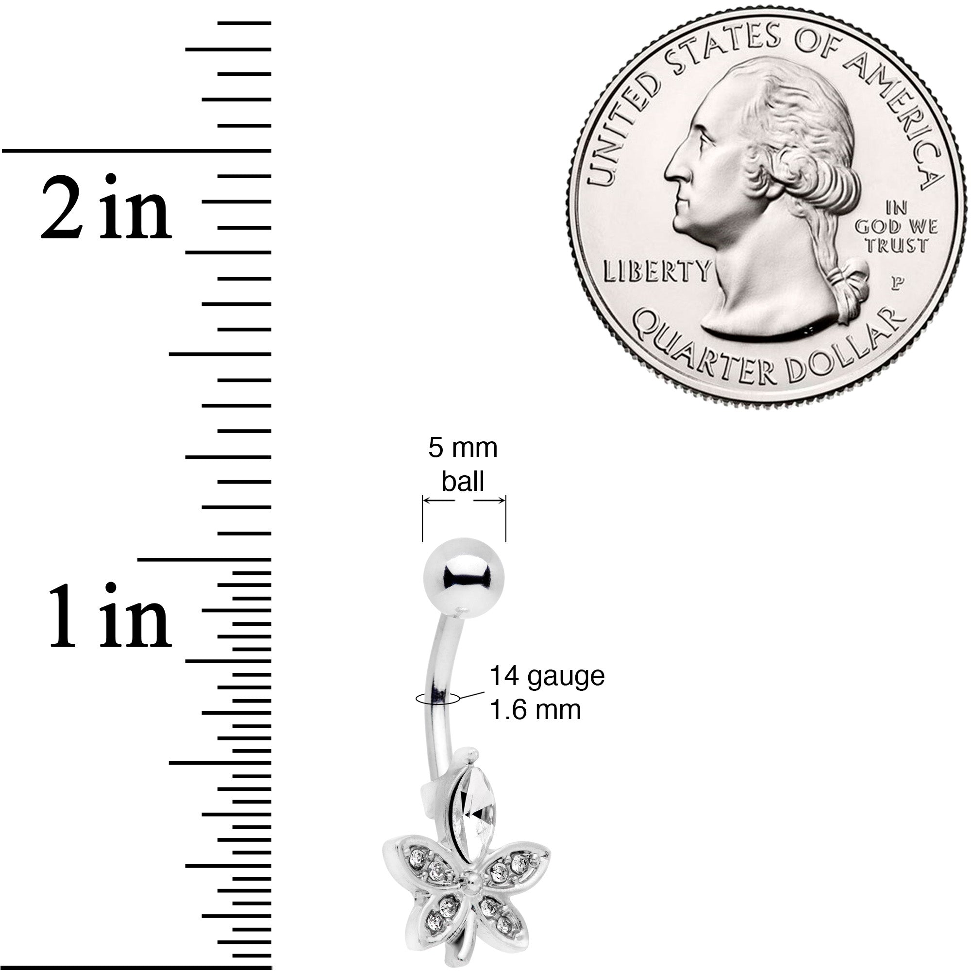 Clear Gem Beautiful Flower Belly Ring