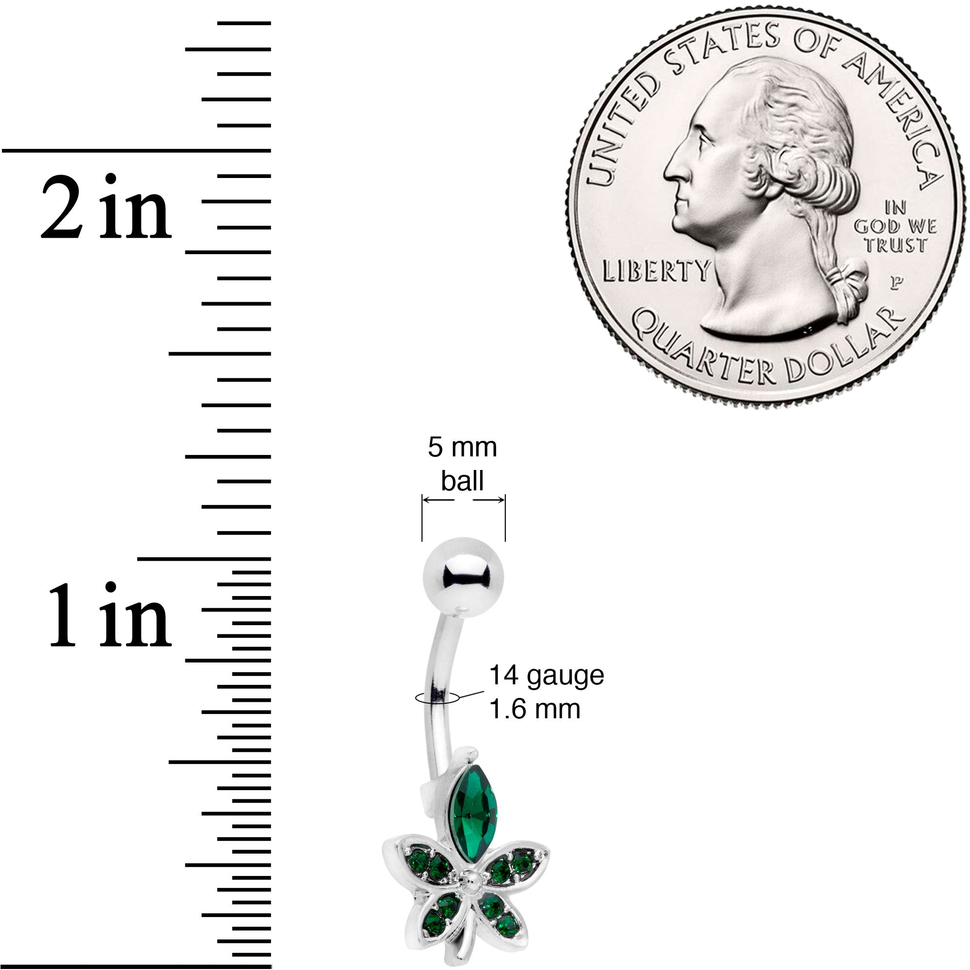 Green Gem Beautiful Flower Belly Ring