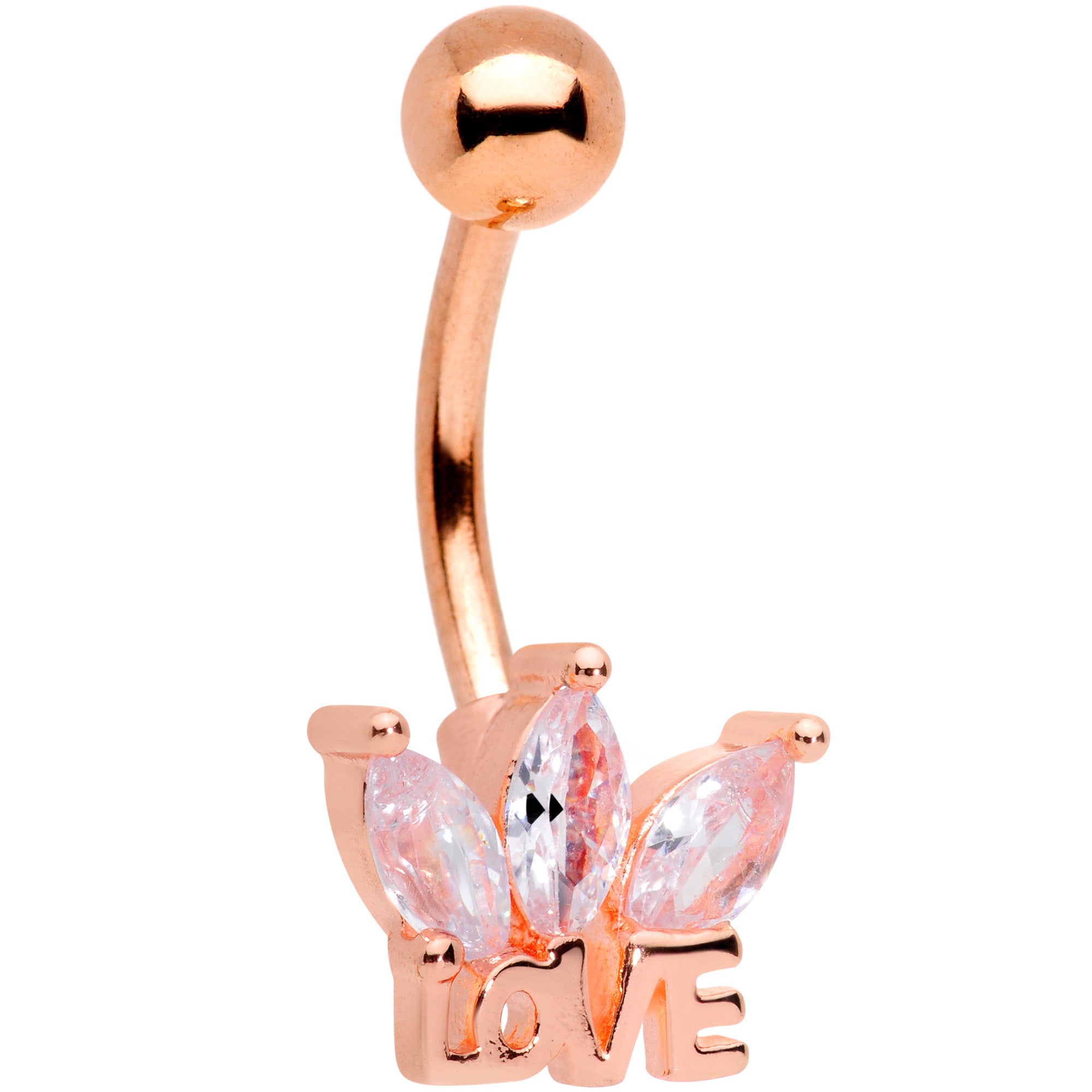 Clear Gem Rose Gold Tone Crown of Love Belly Ring