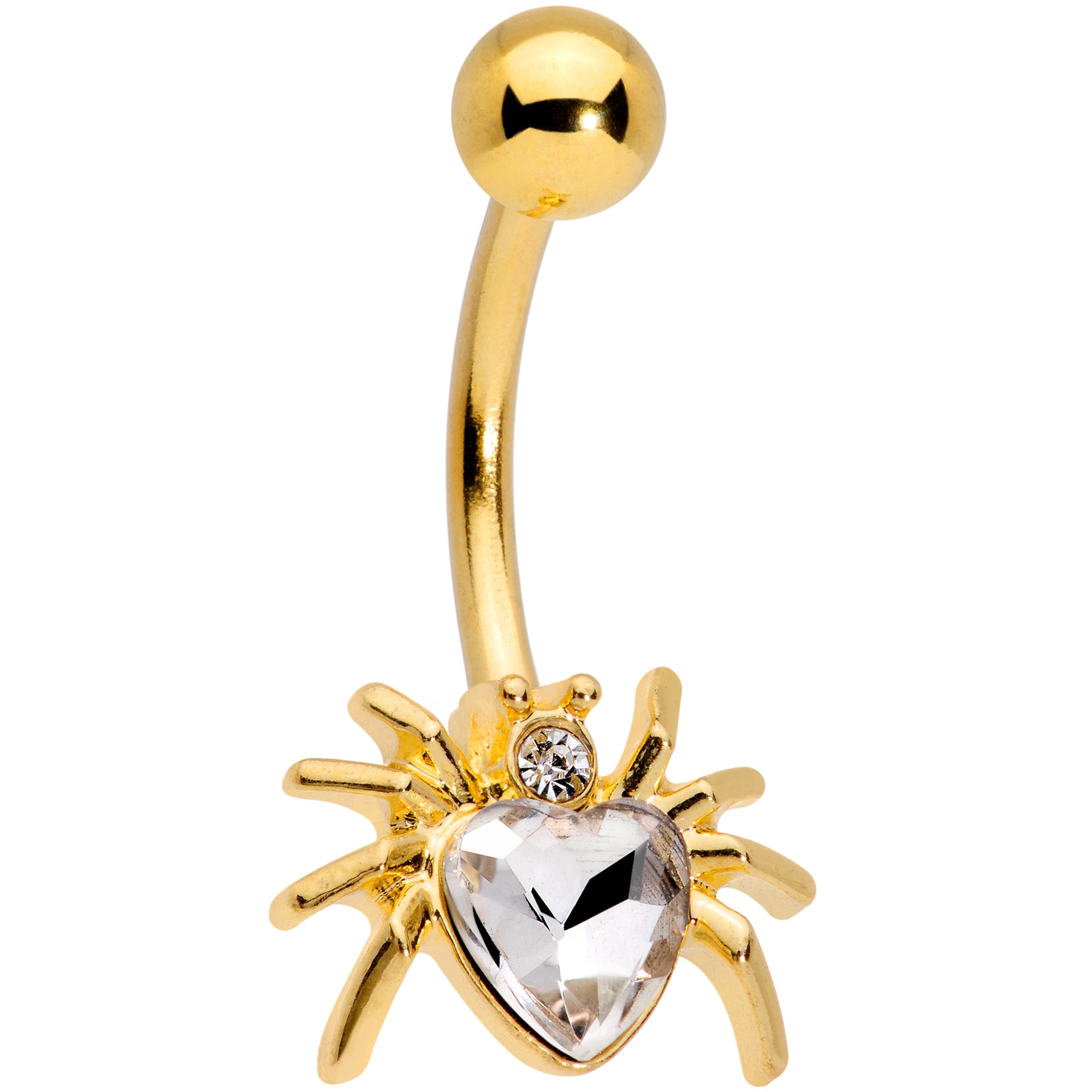 Clear Gem Gold Tone Sexy Heart Spider Belly Ring