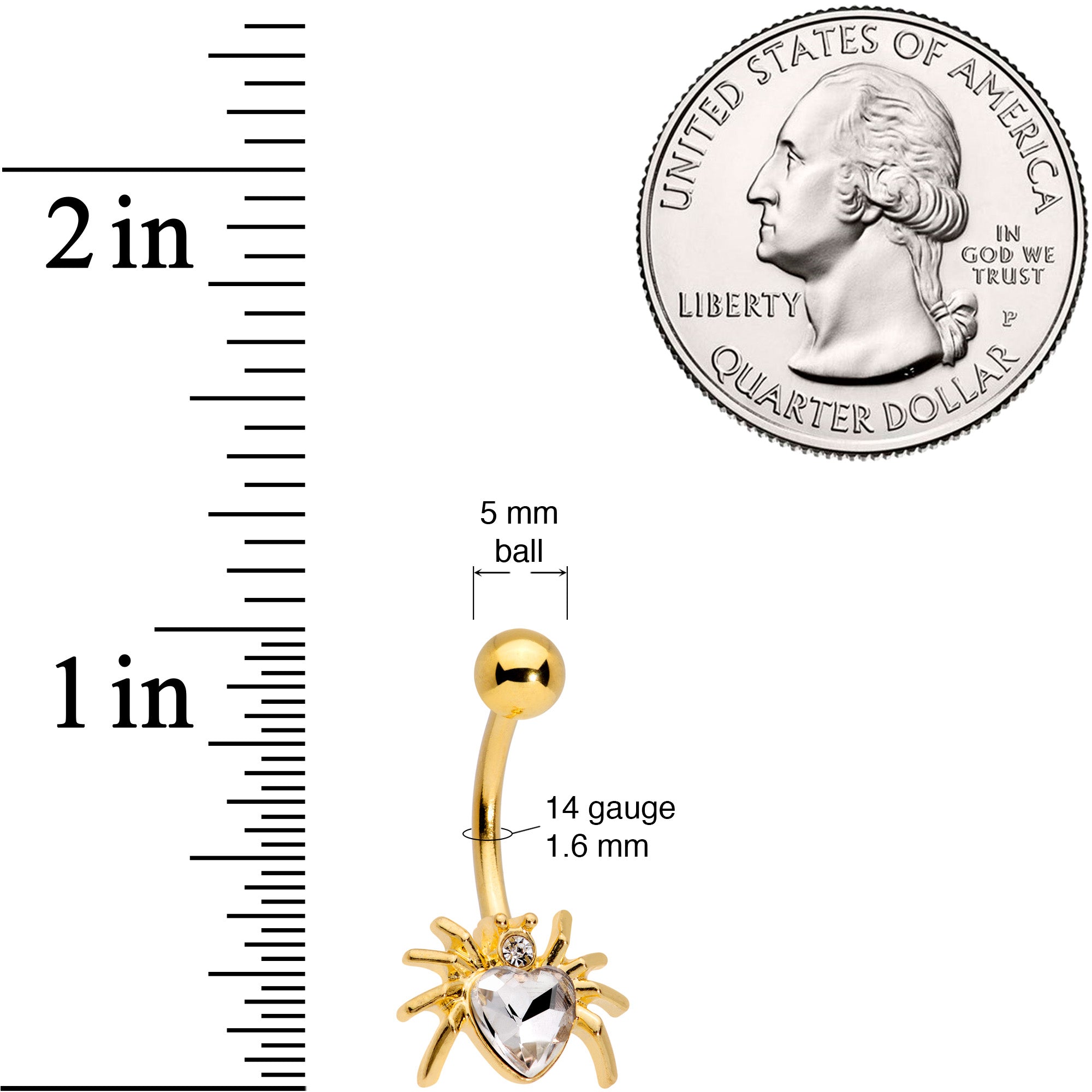 Clear Gem Gold Tone Sexy Heart Spider Belly Ring