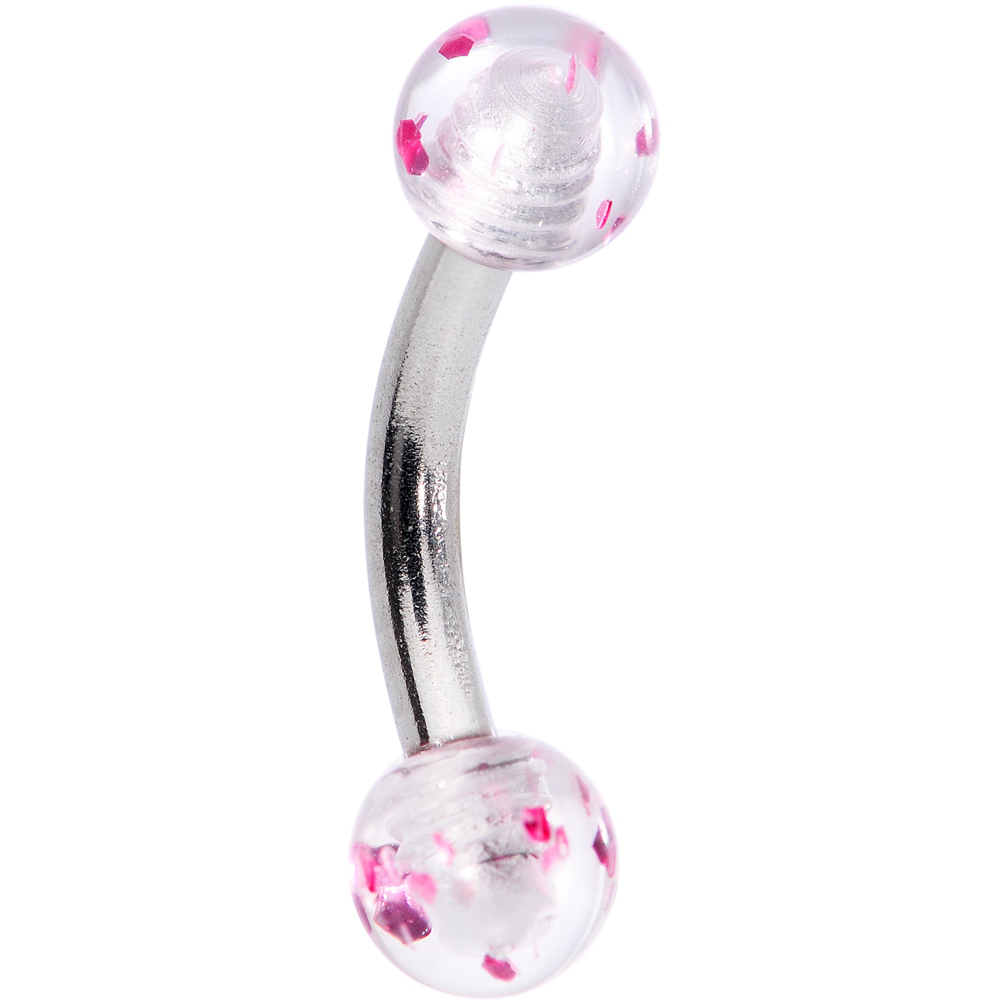 16G 1/4 Pink Splatter Curved Eyebrow Ring