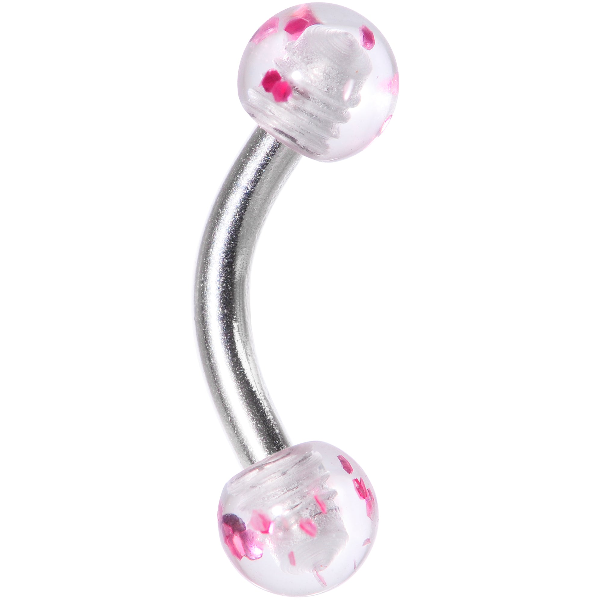 16G 1/4 Pink Splatter Curved Eyebrow Ring