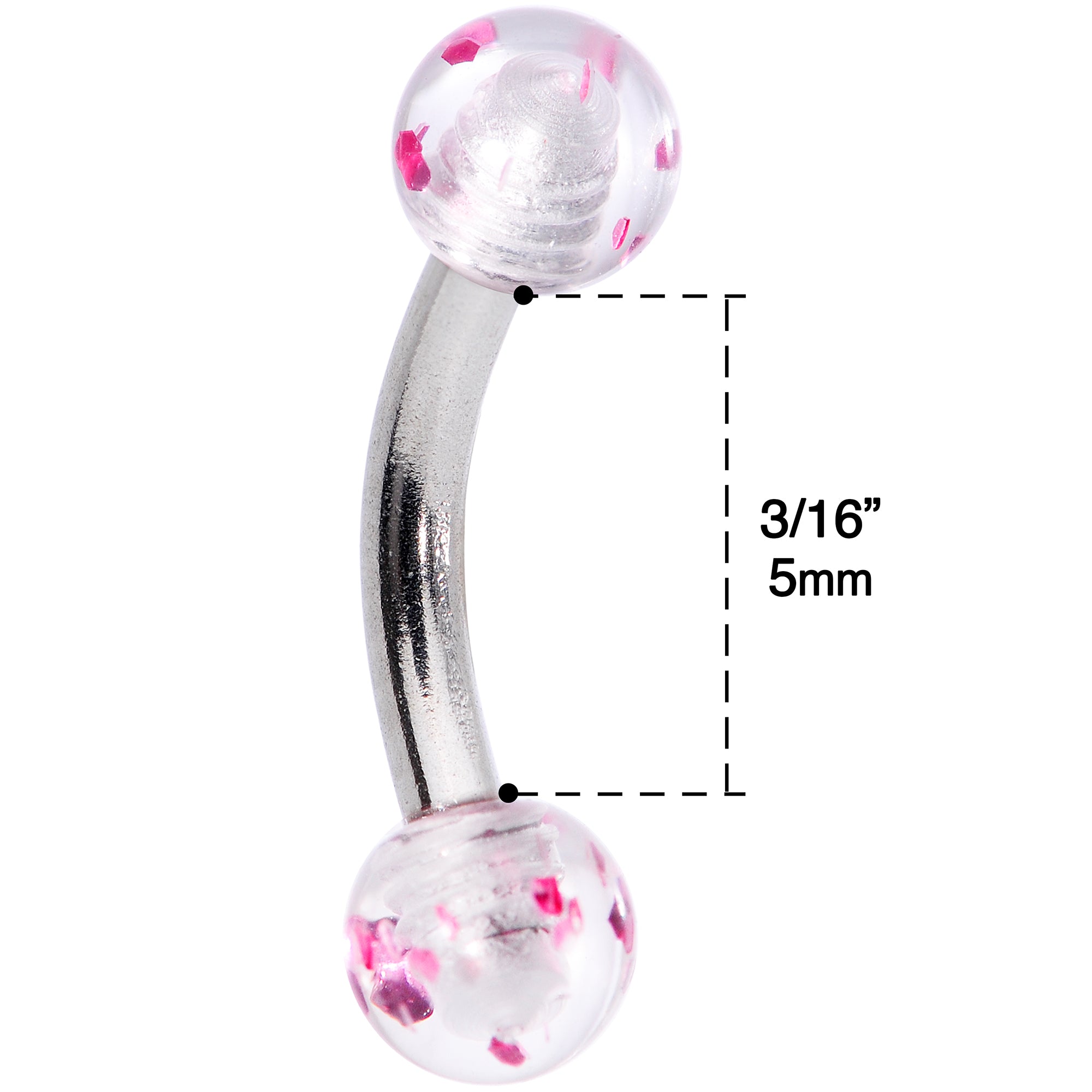 16G 1/4 Pink Splatter Curved Eyebrow Ring